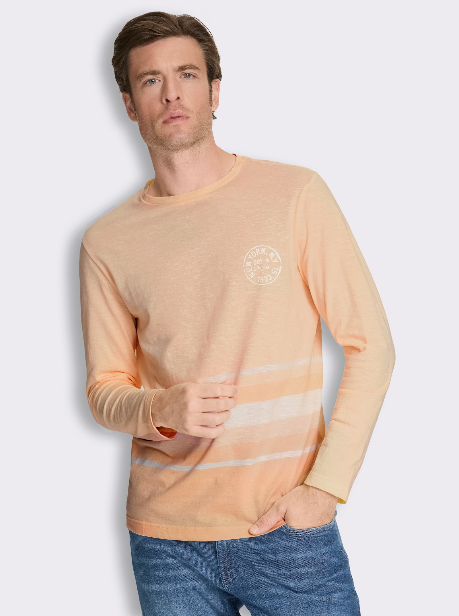 Langarmshirt in leicht strukturierter Jersey-Qualität - apricot