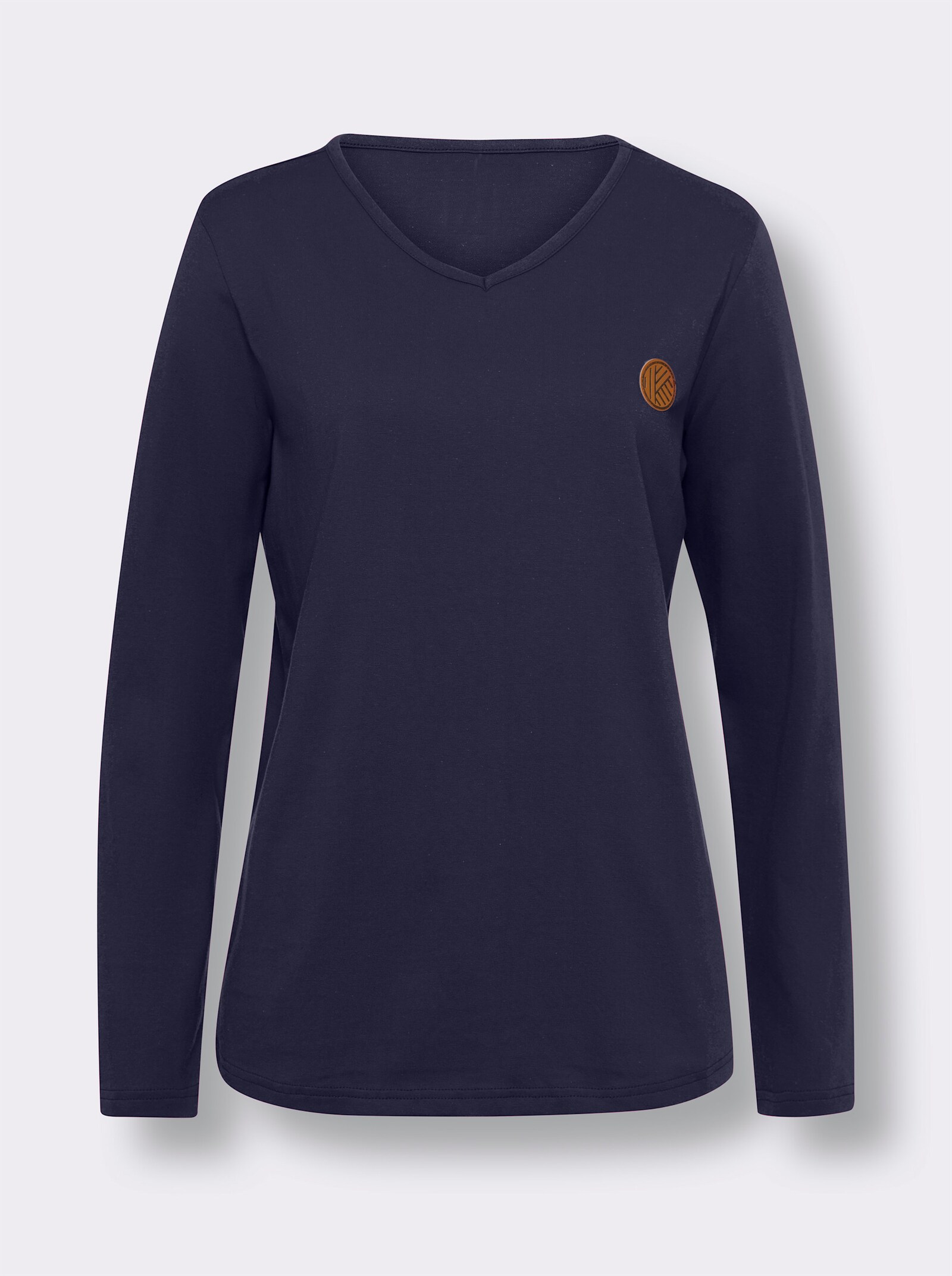 Shirt met V-hals en met patch van imitatieleer - marine