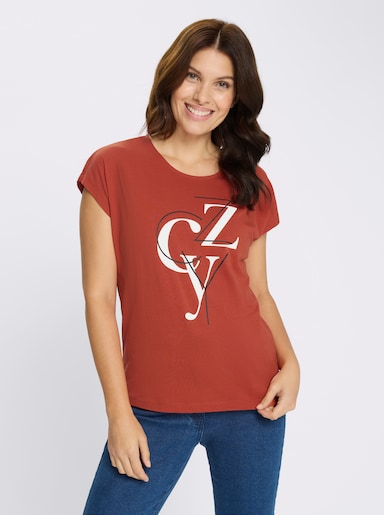 Kurzarmshirt mit Lettering-Print - terra-weiß