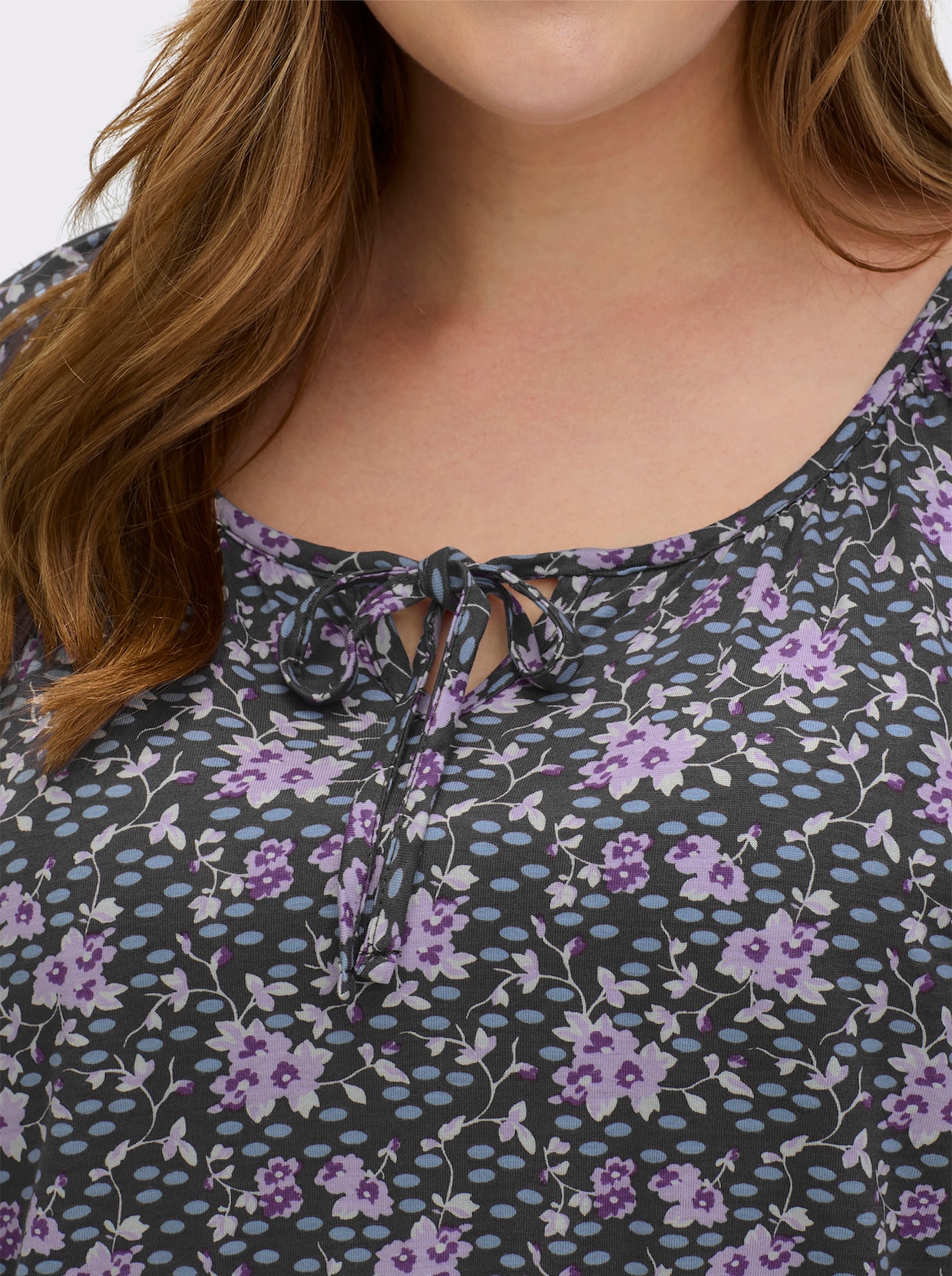 Tunikashirt in weit ausgestellter A-Linie - graphit-flieder-gemustert