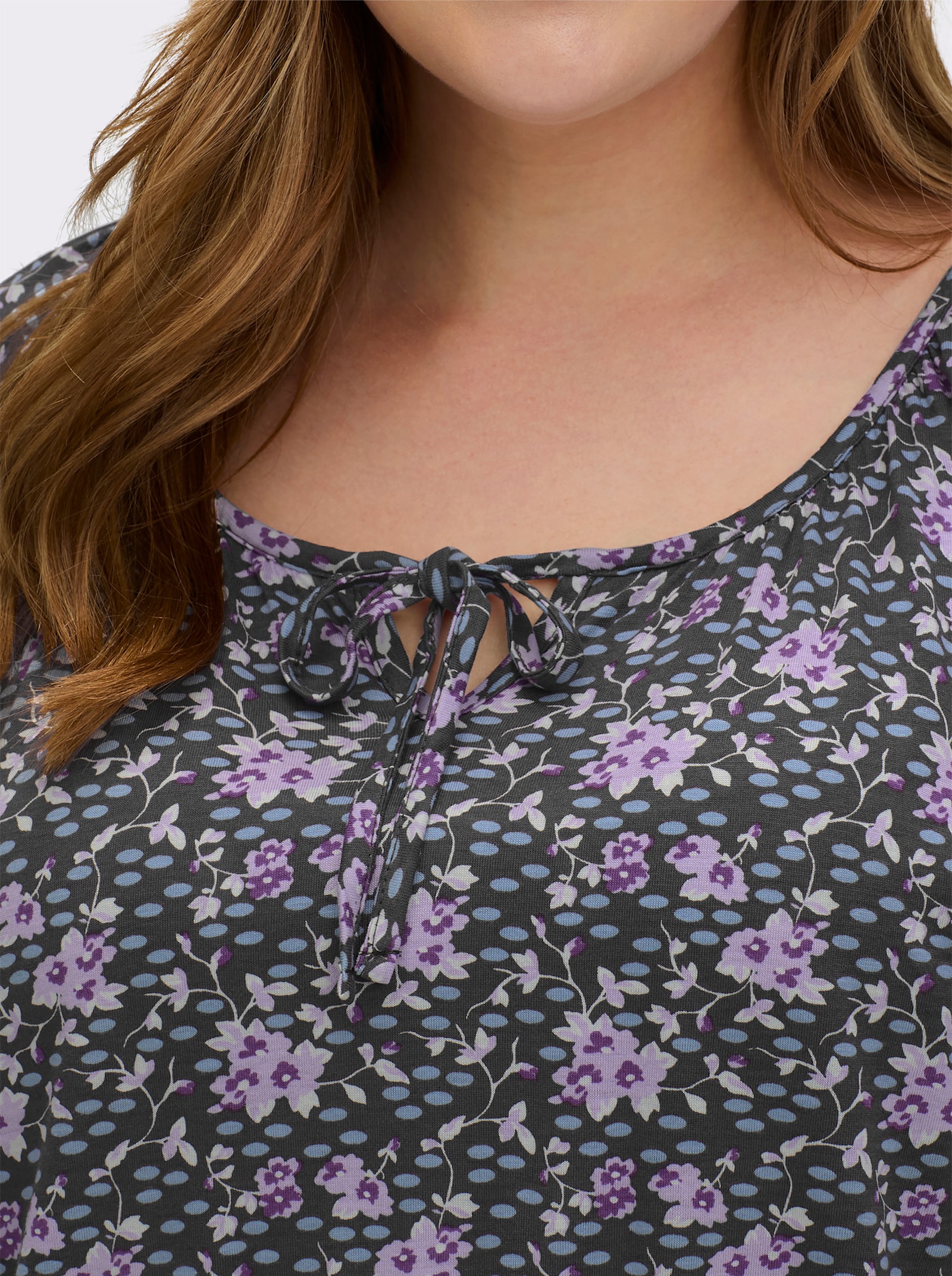 Tunikashirt in weit ausgestellter A-Linie - graphit-flieder-gemustert