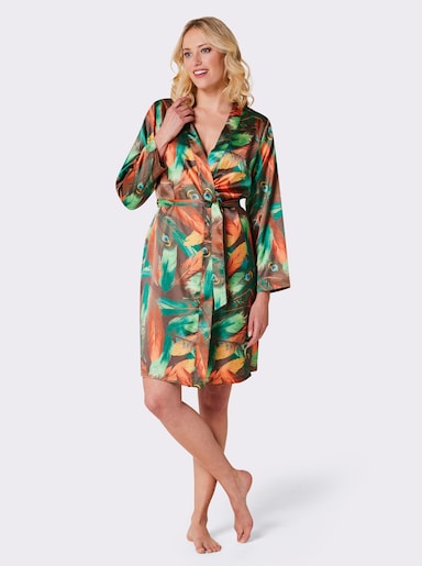 wäschepur Morgenmantel im Kimono-Schnitt - apfel-orange-bedruckt
