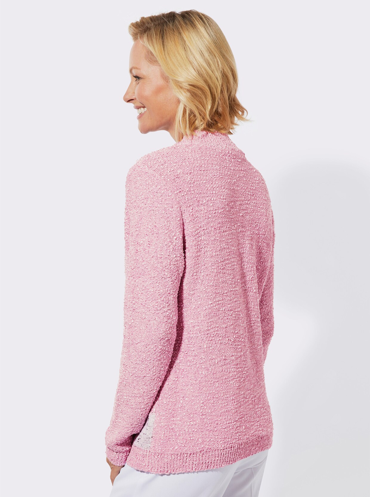 Stehkragenpullover - rosé-gemustert