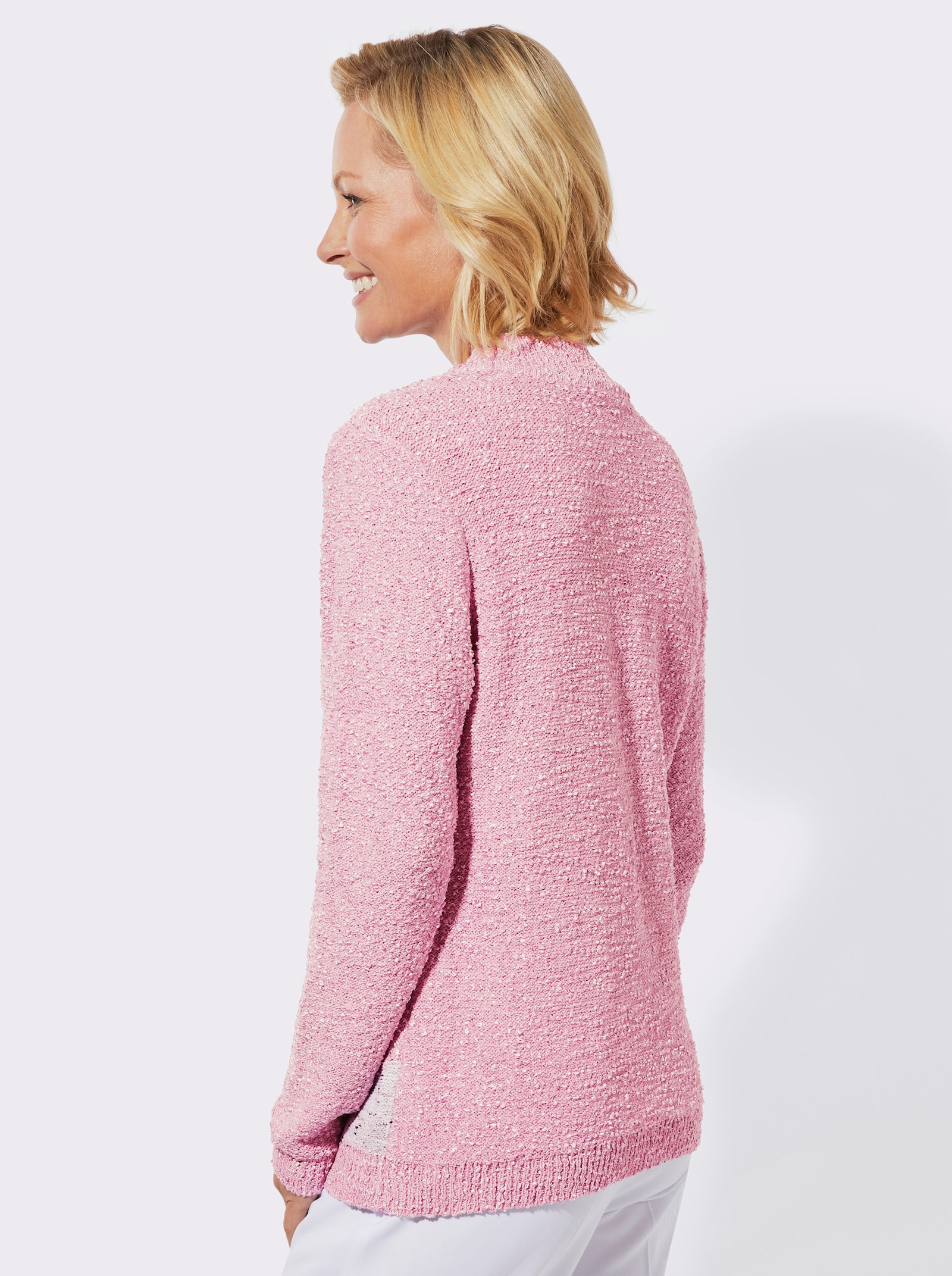 Stehkragenpullover mit Effektgarn - rosé-gemustert