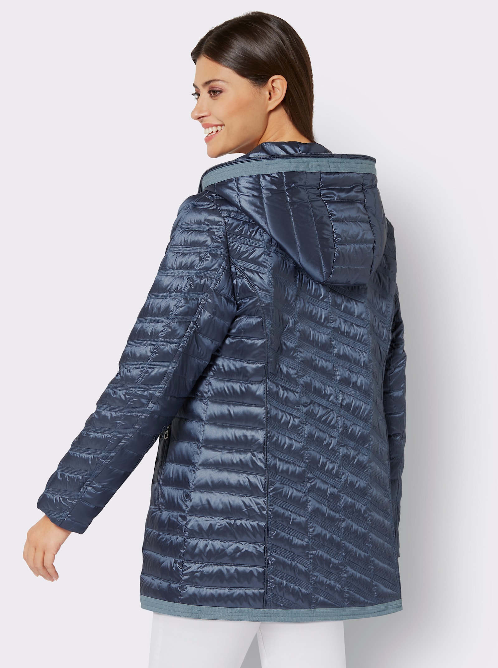 Steppjacke mit Details in Jeans-Optik - rauchblau