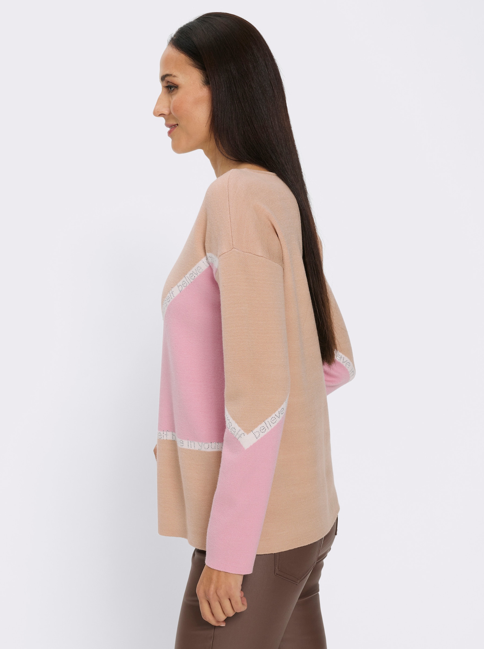 heine Langarm-Pullover im Color-Blocking-Dessin - beige-rosé-gemustert