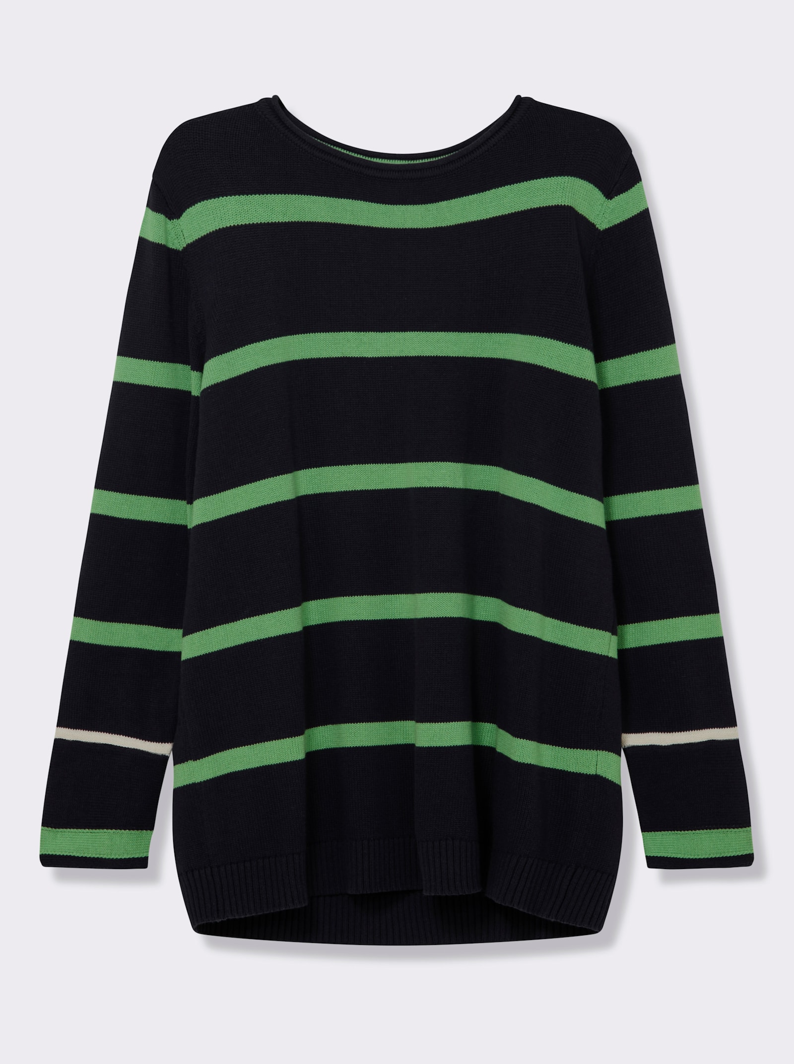 sheego Pullover mit Kontraststreifen - tiefblau-apfel-geringelt