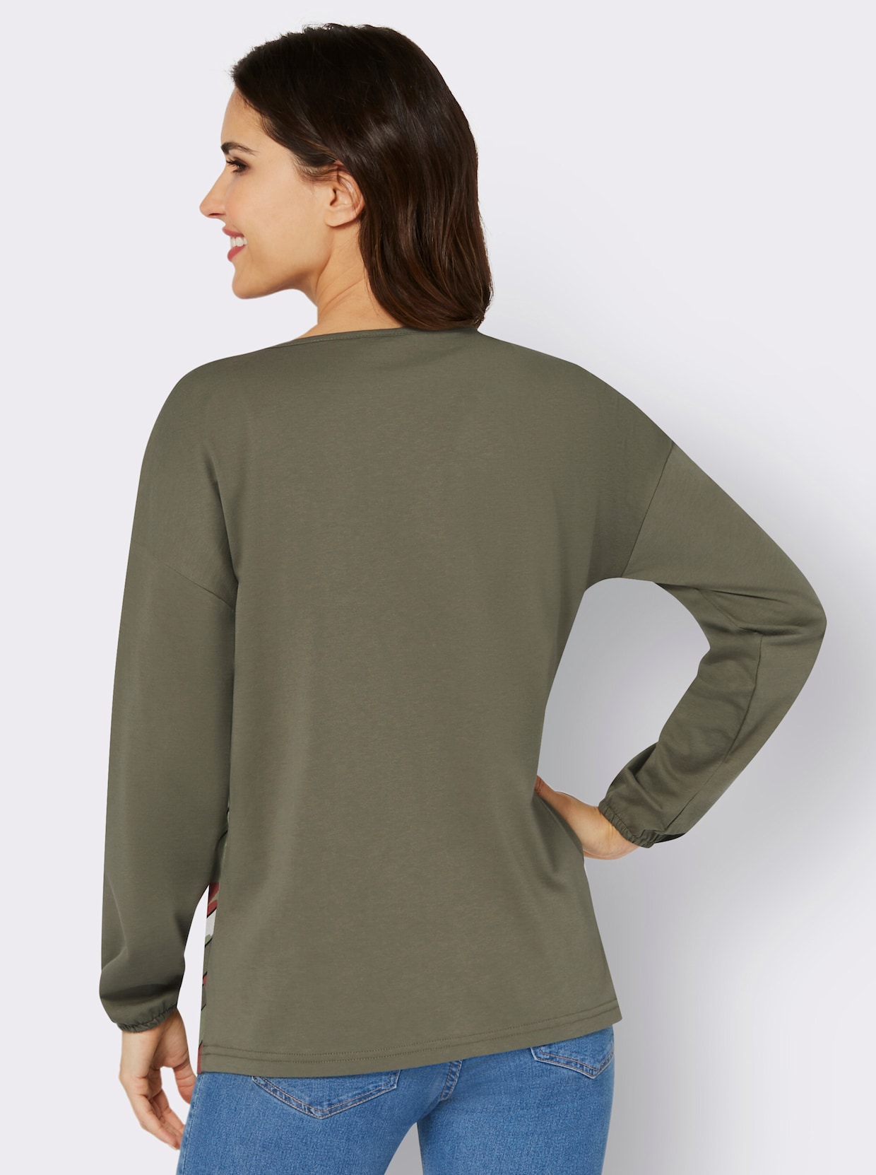 Langarmshirt - khaki-rostrot-bedruckt