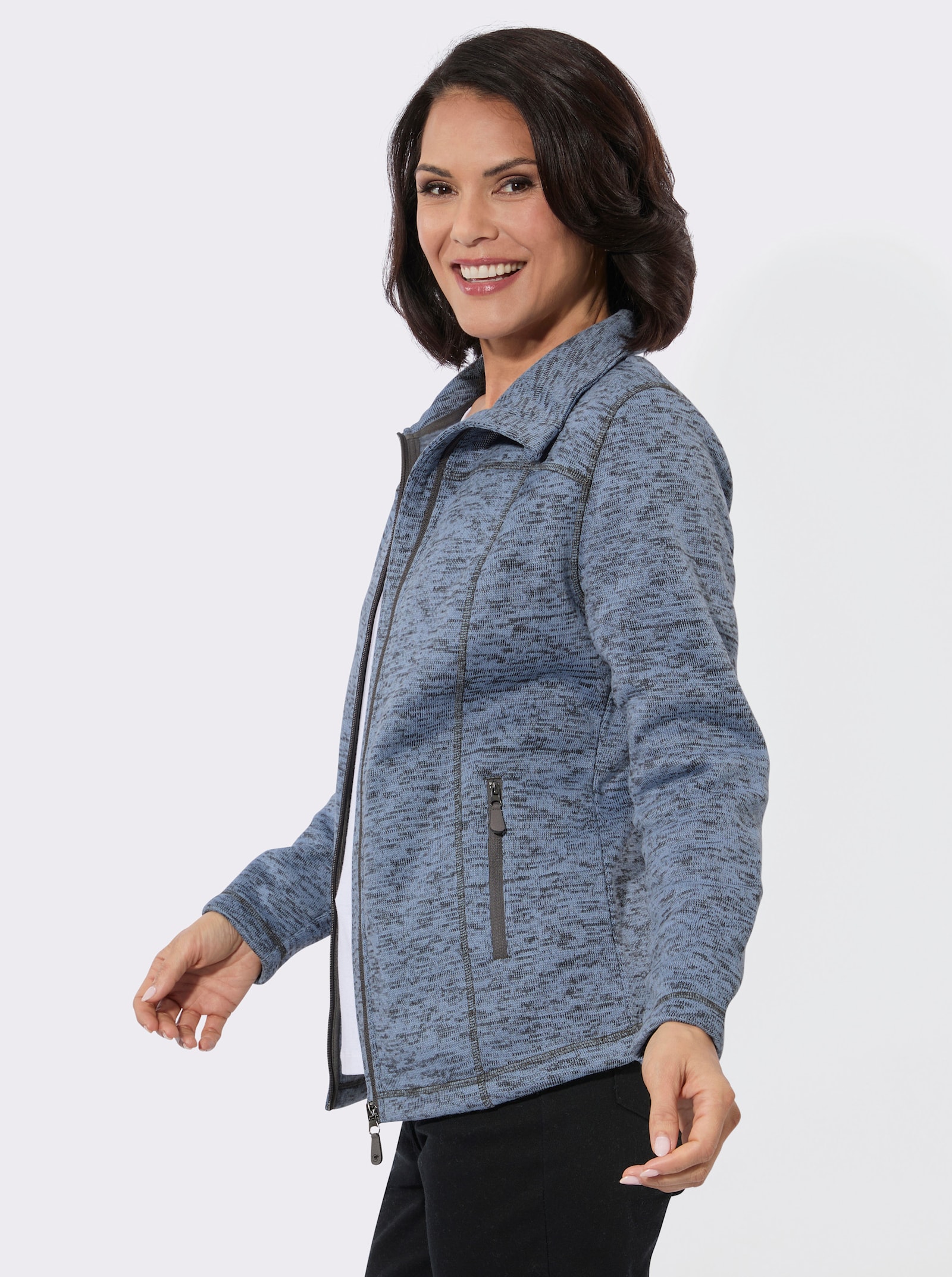 Strickfleece-Jacke mit Teilungsnähten - bleu-meliert