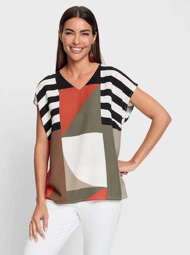 heine Druckbluse mit V-Ausschnitt - terra-schlamm-bedruckt