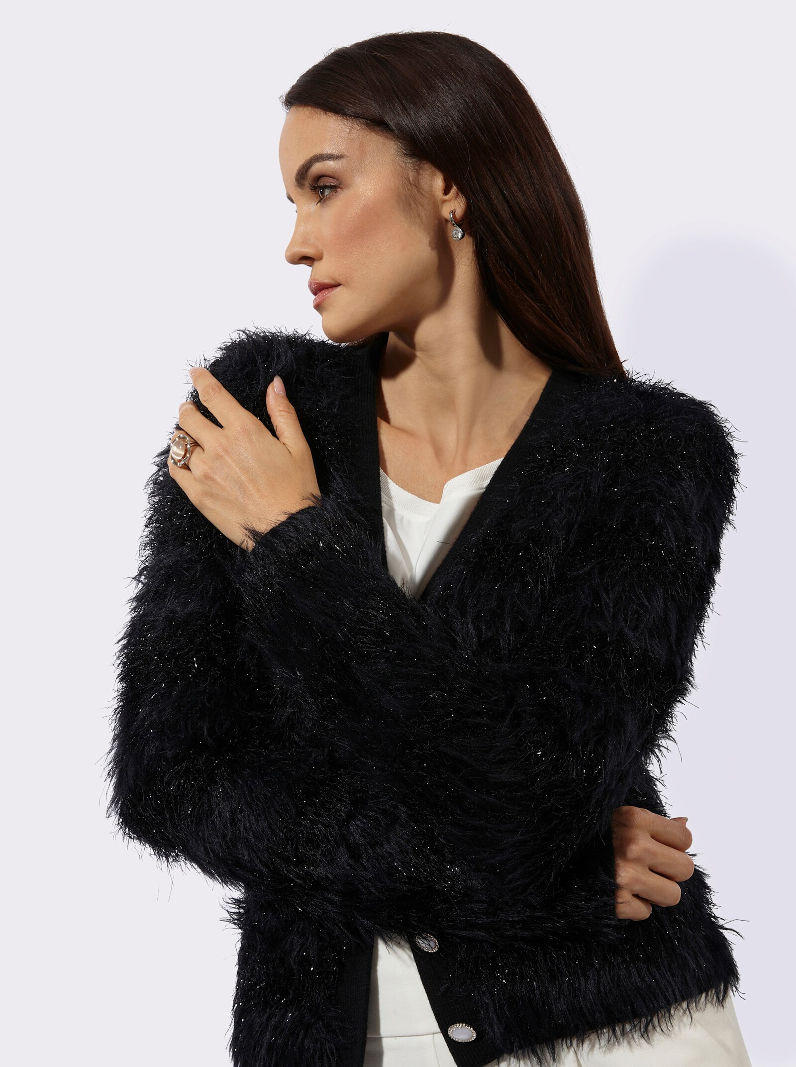 Strickjacke mit Glitzergarn - schwarz