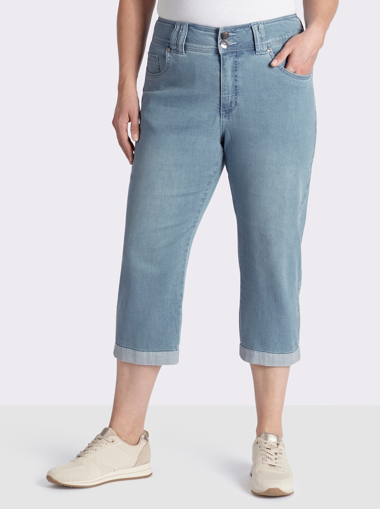 sheego Jean 3/4 pour les cuisses fortes - bleu blanchi