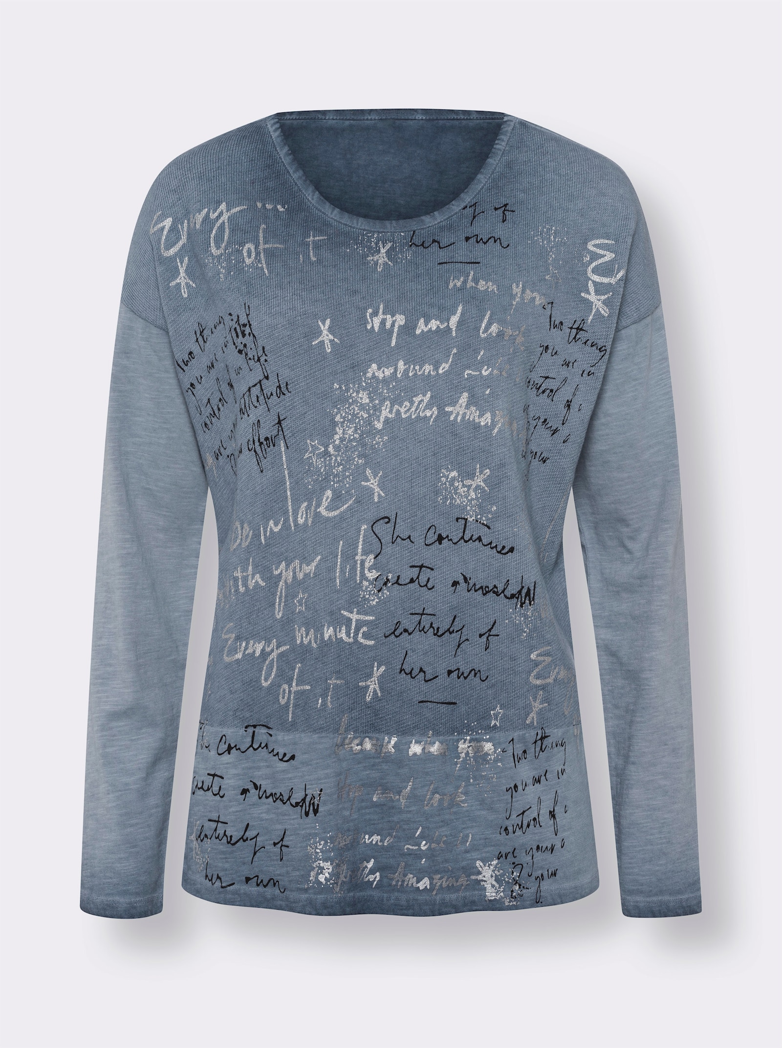 heine Langarmshirt mit Oil-dyed-Effekt - rauchblau-bedruckt