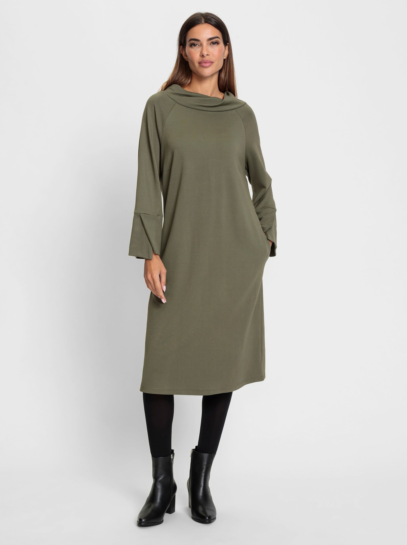 heine Robe en jersey avec grand col montant - kaki