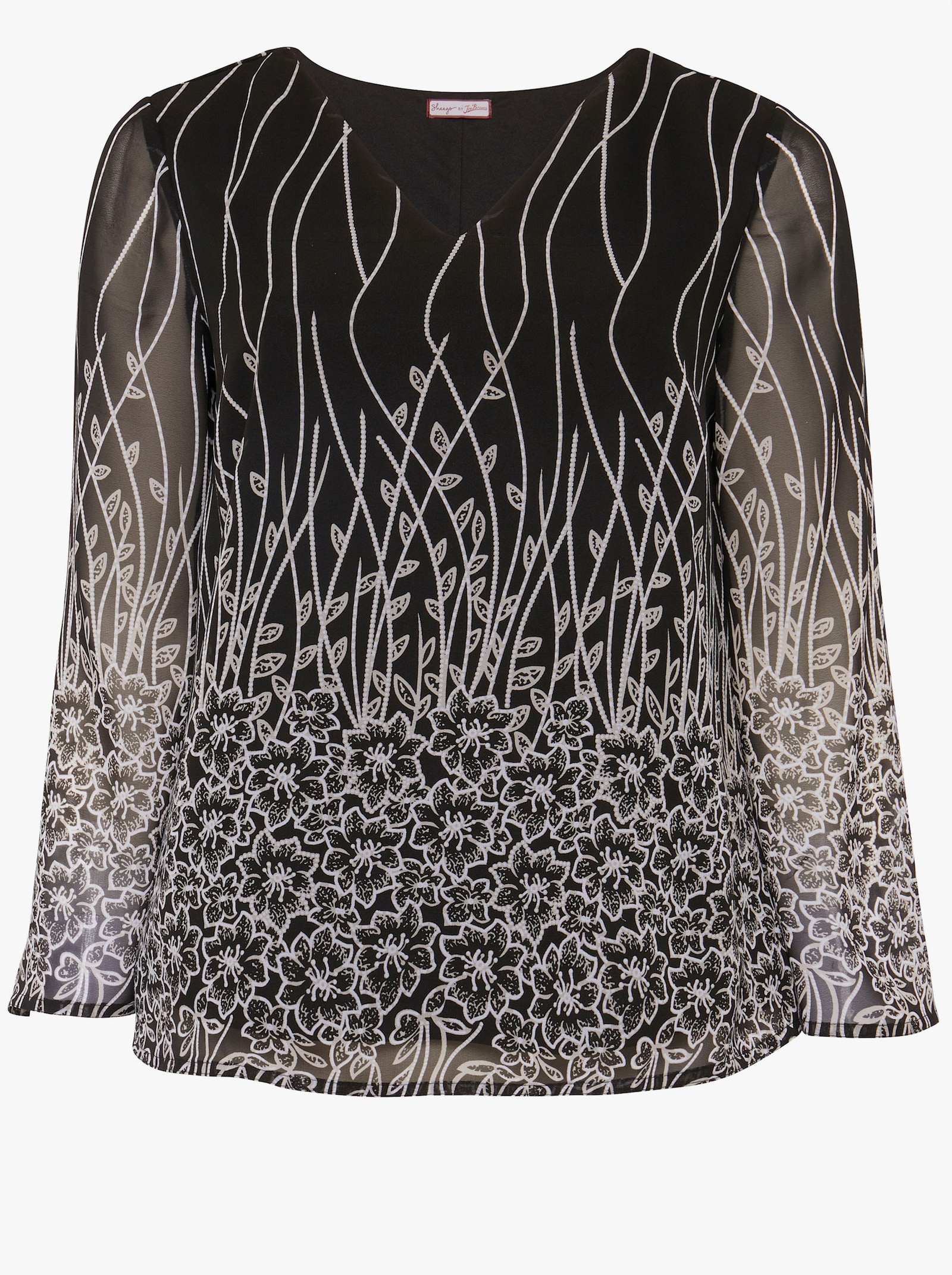 sheego by Joe Browns Tunika aus Chiffon, mit Untershirt - schwarz bedruckt