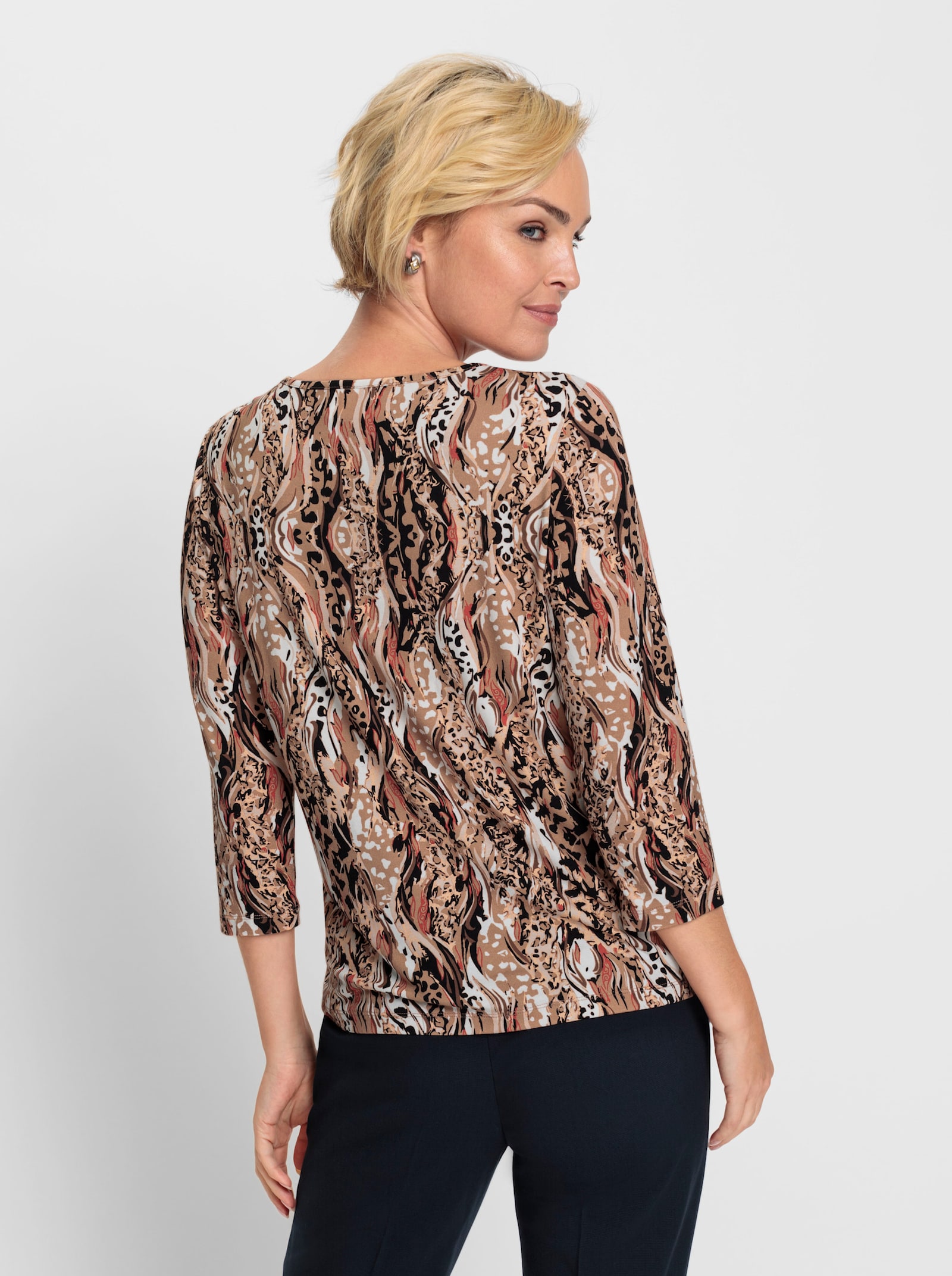 Shirt met 3/4-mouwen en direnprint - camel/terra bedrukt