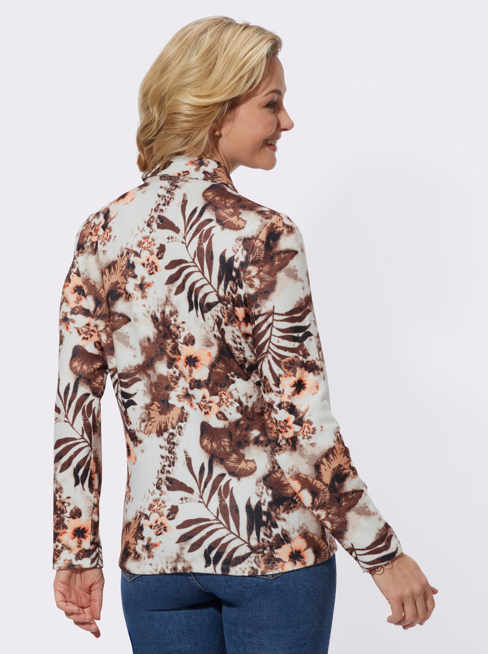 Poloshirt in winterlicher Qualität - apricot-camel-bedruckt