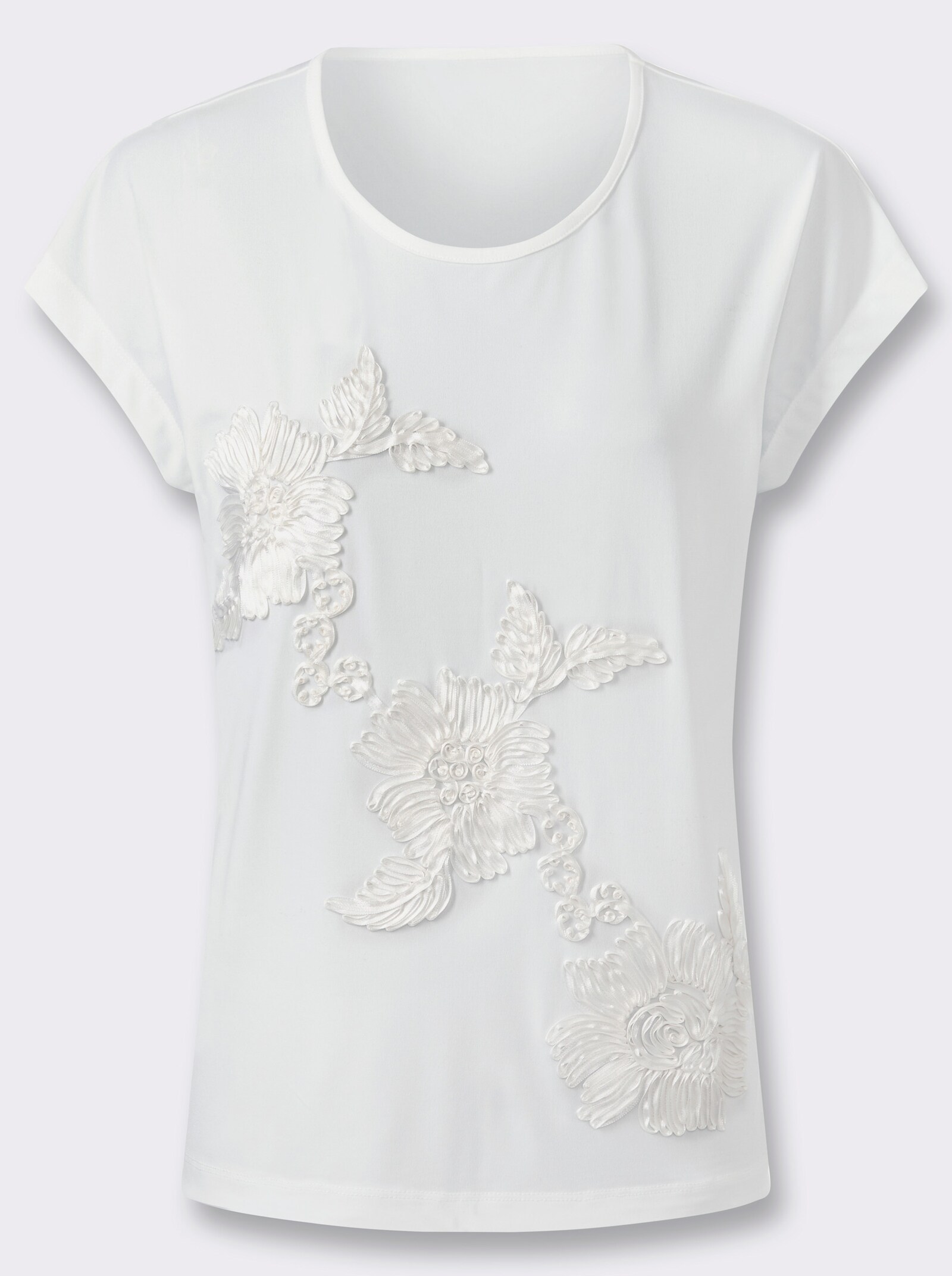 Rundhalsshirt mit Kurbelstickerei - ecru