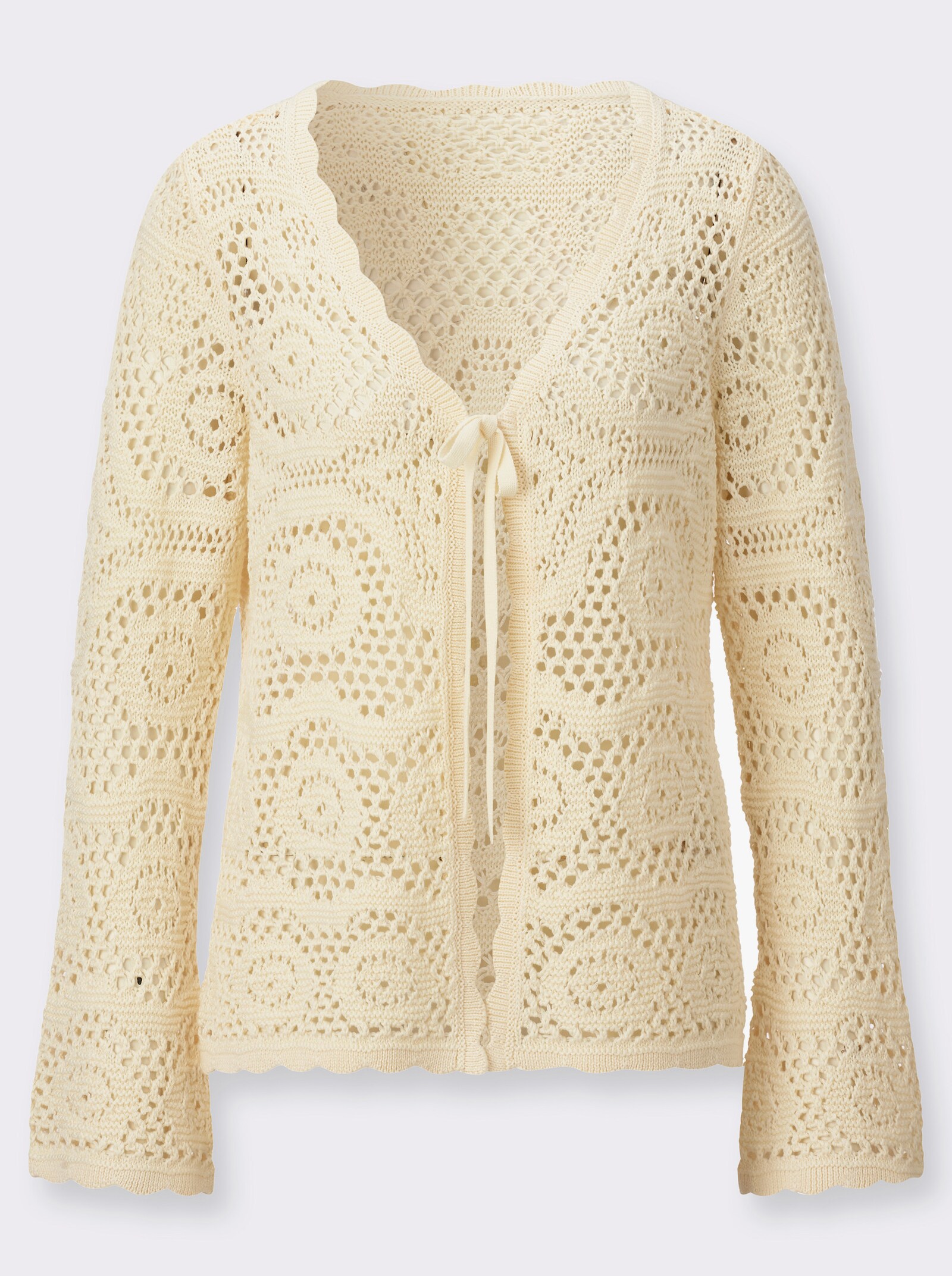 Strickjacke mit gewellten Abschlüssen - champagner