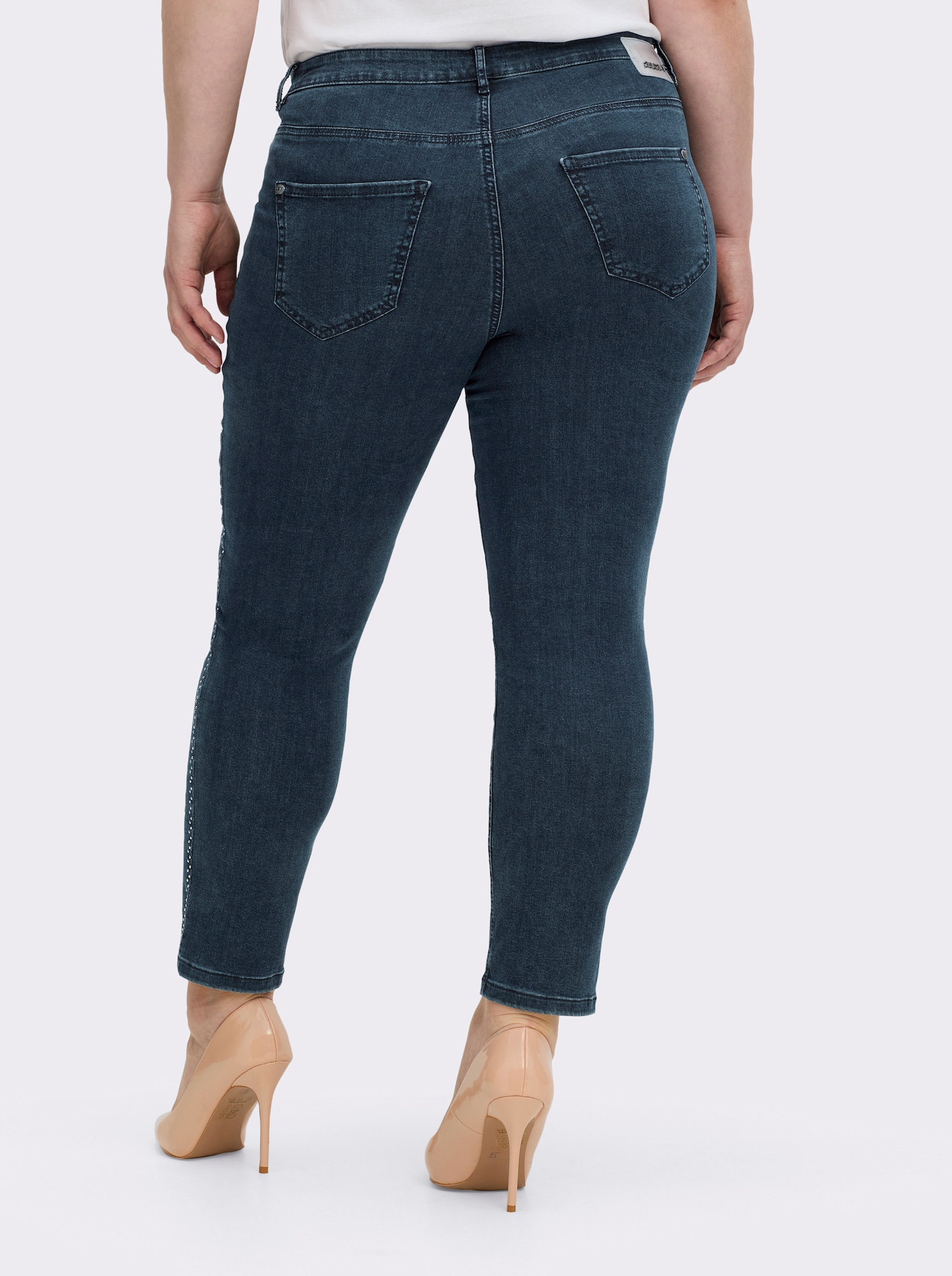 Ascari 5-Pocket-Jeans in Stretch-Qualität, mit Glitzersteinchen - dunkelblau