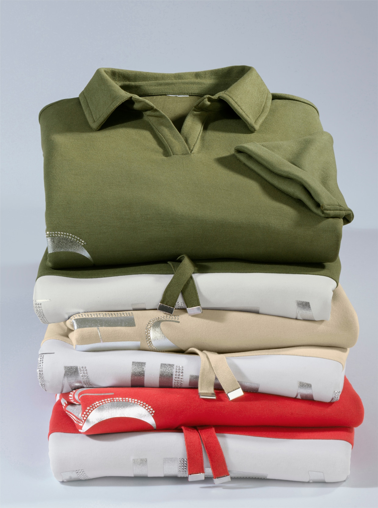 Sweatshirt - oliv-weiß-geringelt
