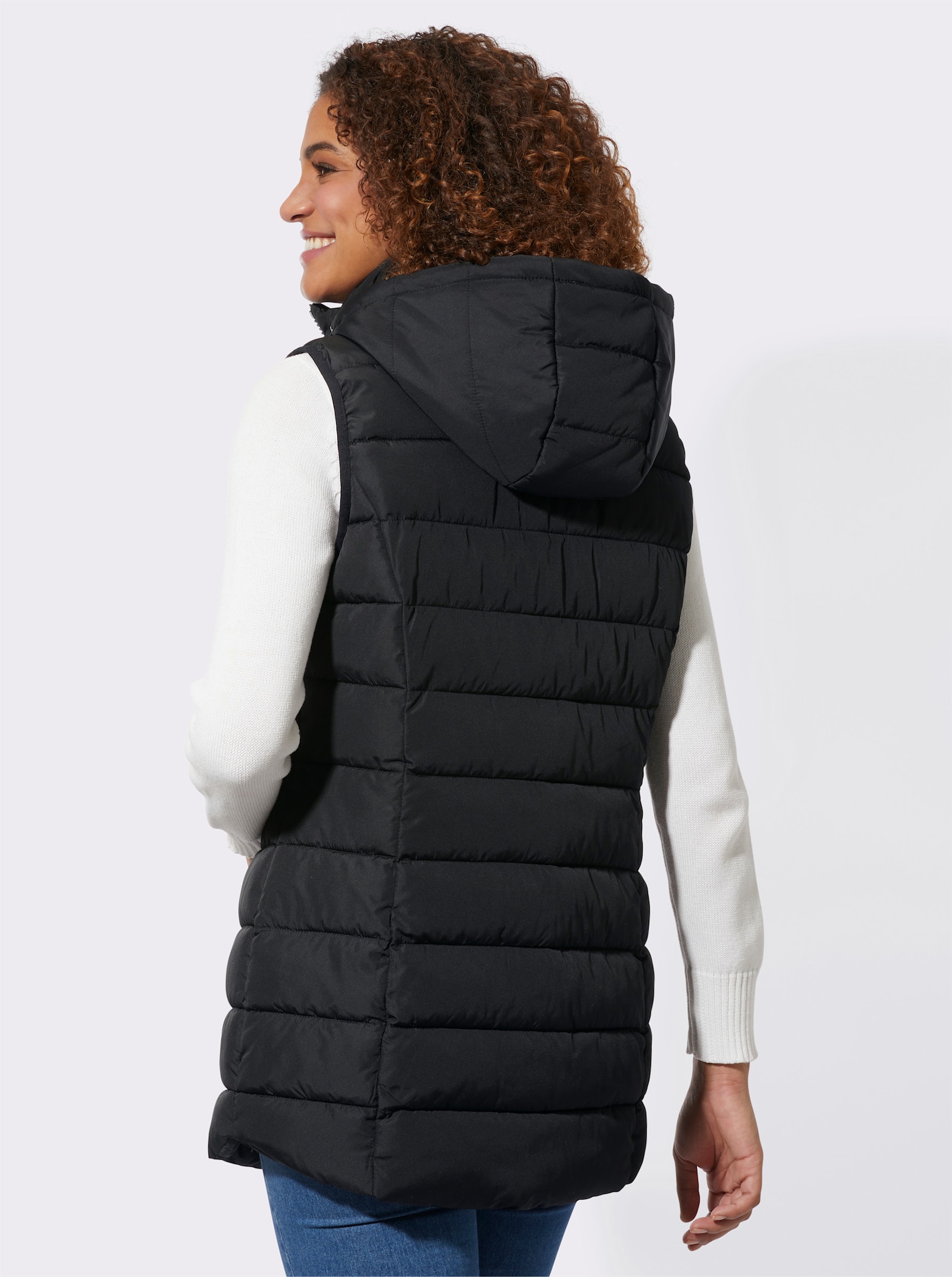 Bodywarmer met afritsbare capuchon - zwart