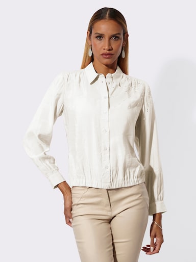 Hemdbluse mit Ziersteinchen - ecru