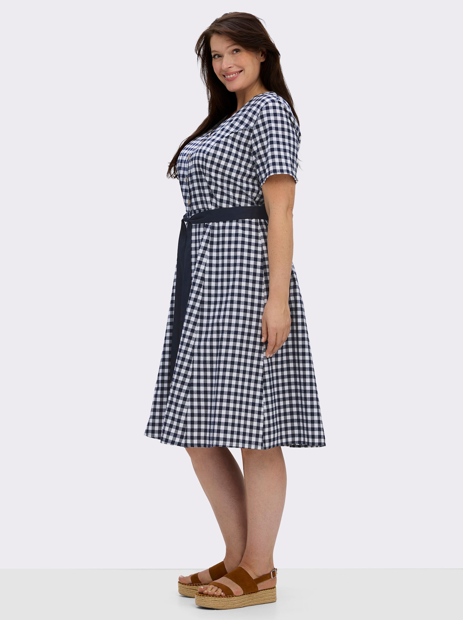  Trachtenkleid mit Bindegürtel - marine-weiß-kariert