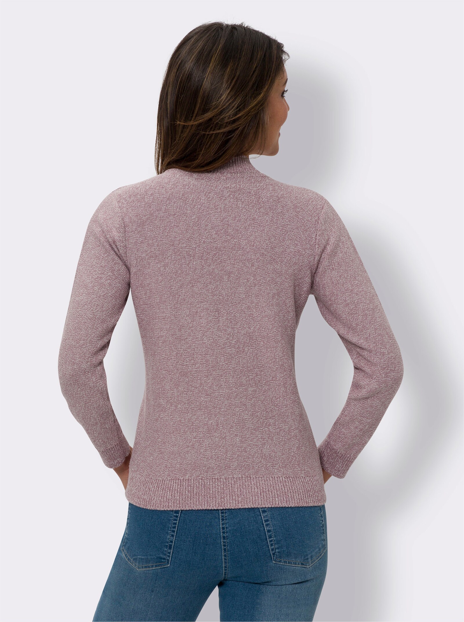 Langarm-Pullover in Melange-Optik - mauve-ecru-meliert