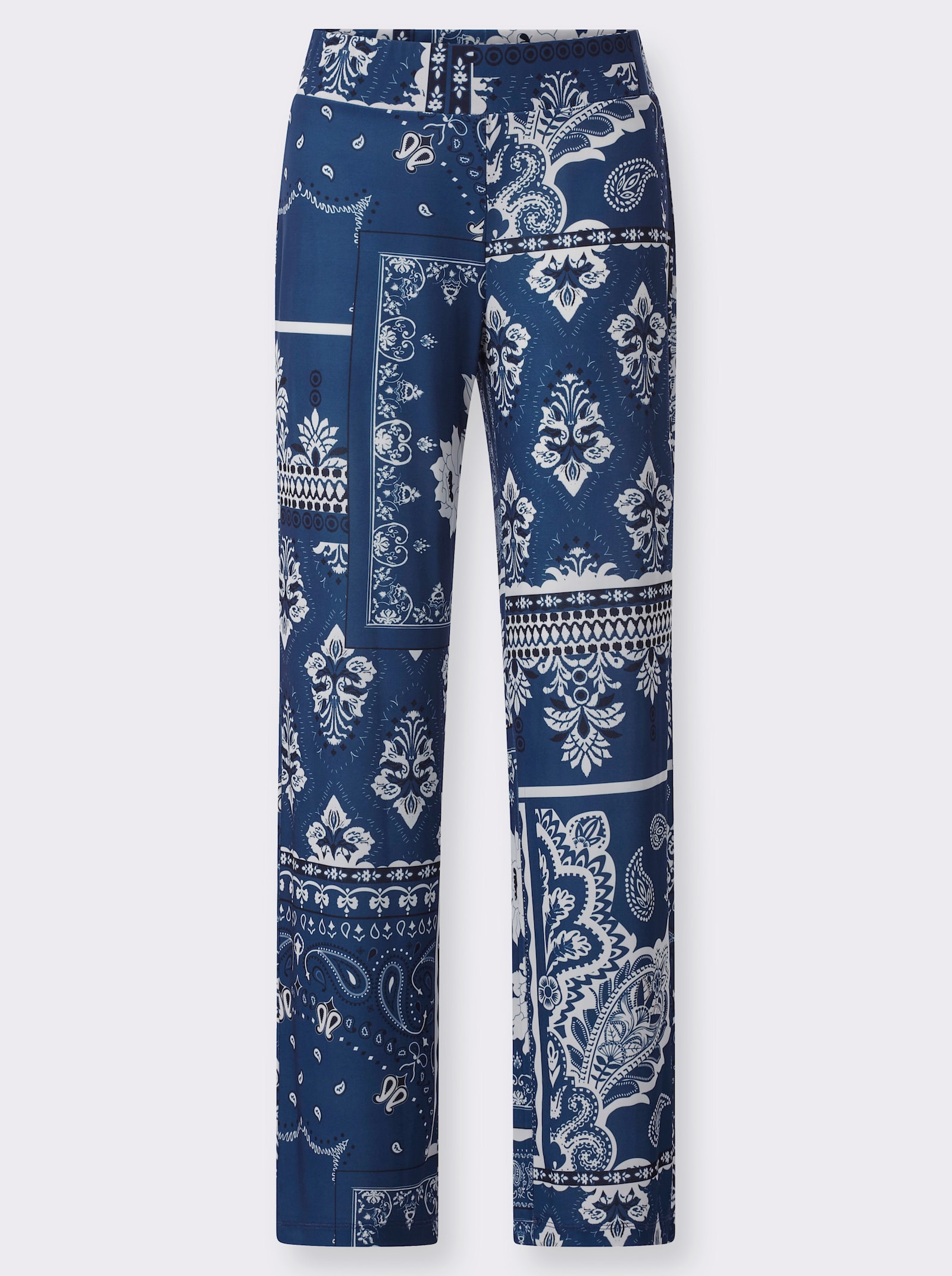 Druckhose mit Rundum-Dehnbund - royalblau-ecru-bedruckt