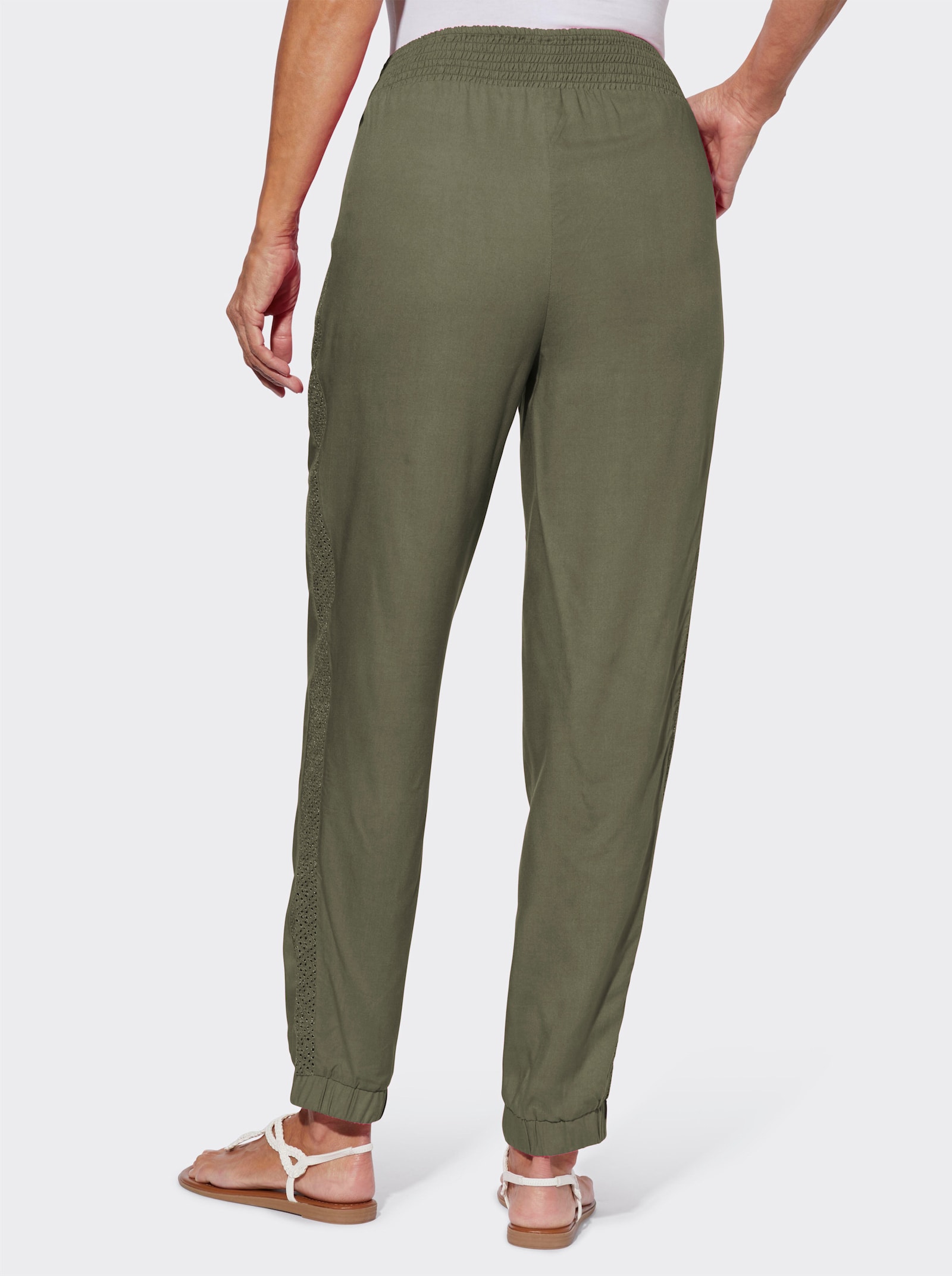 Schlupfhose mit Spitzen-Details - khaki