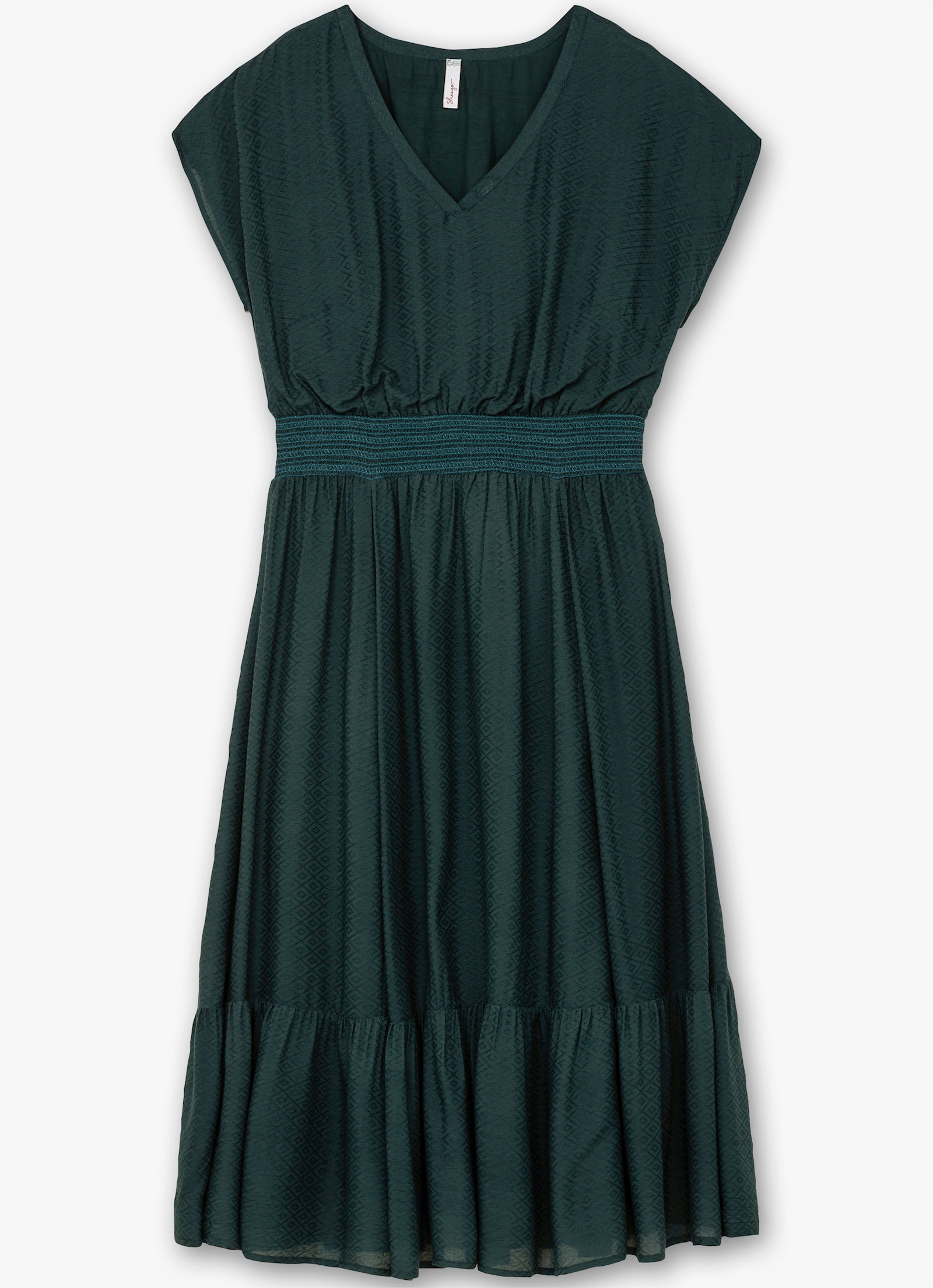 sheego Maxikleid mit Smokbund und Volant am Saum - tiefgrün