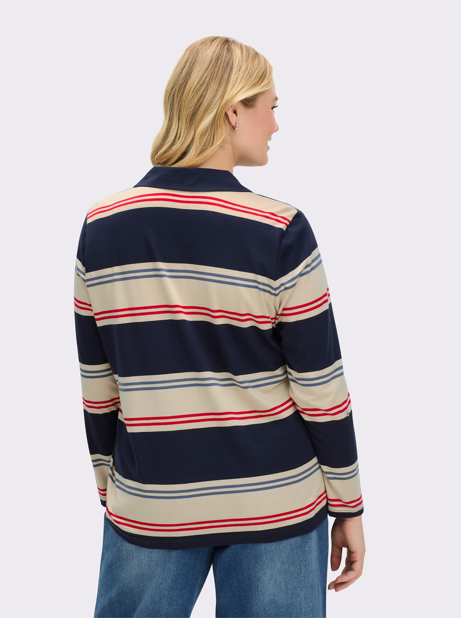 Ringelshirt mit Glitzersteinchen - sand-marine-geringelt