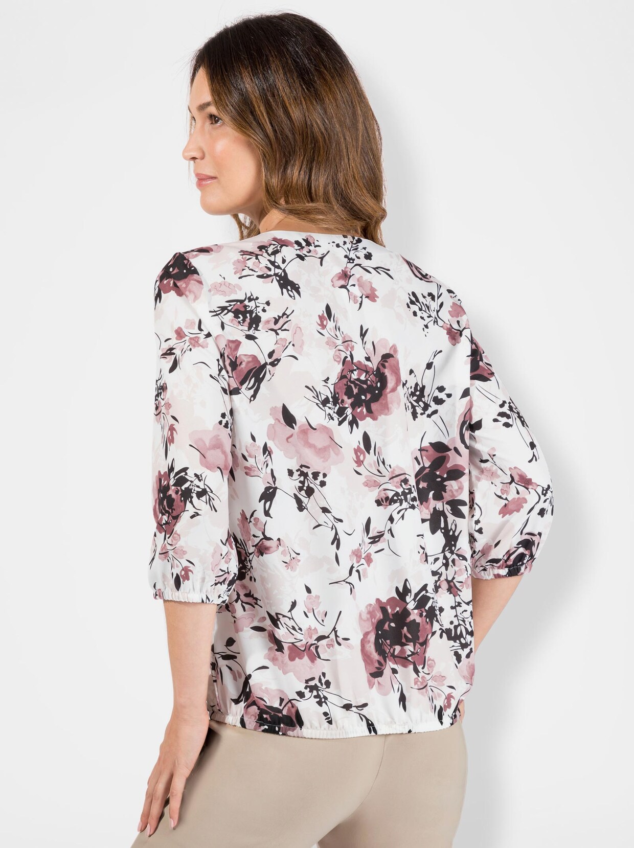 Comfortabele blouse - rozenhout geprint