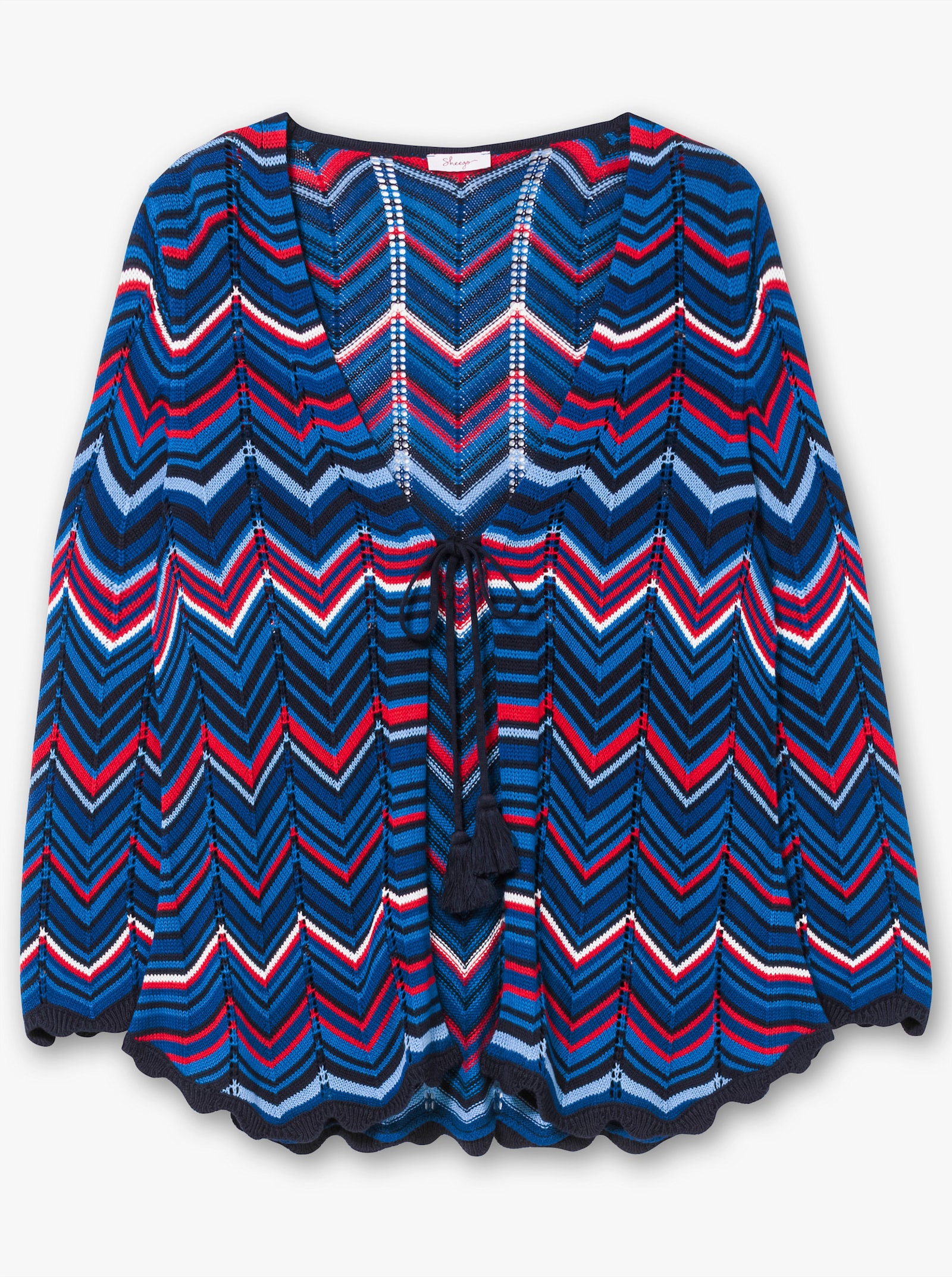 sheego Ajourstrickjacke im Zickzack-Muster - marine-gemustert