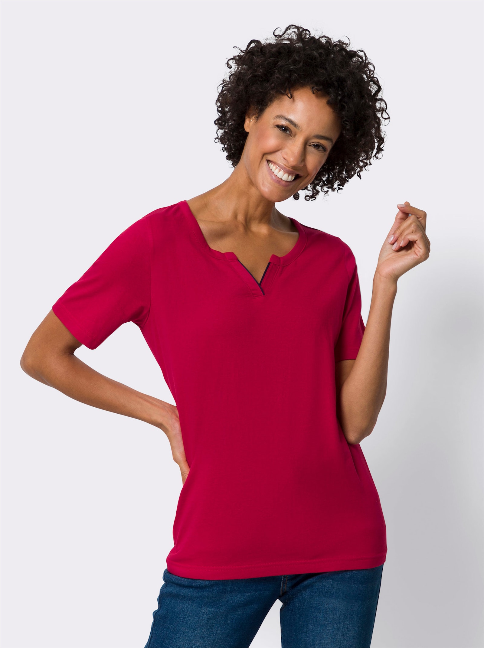 Tričko s krátkým rukávem a kontrastní paspulkou - červená