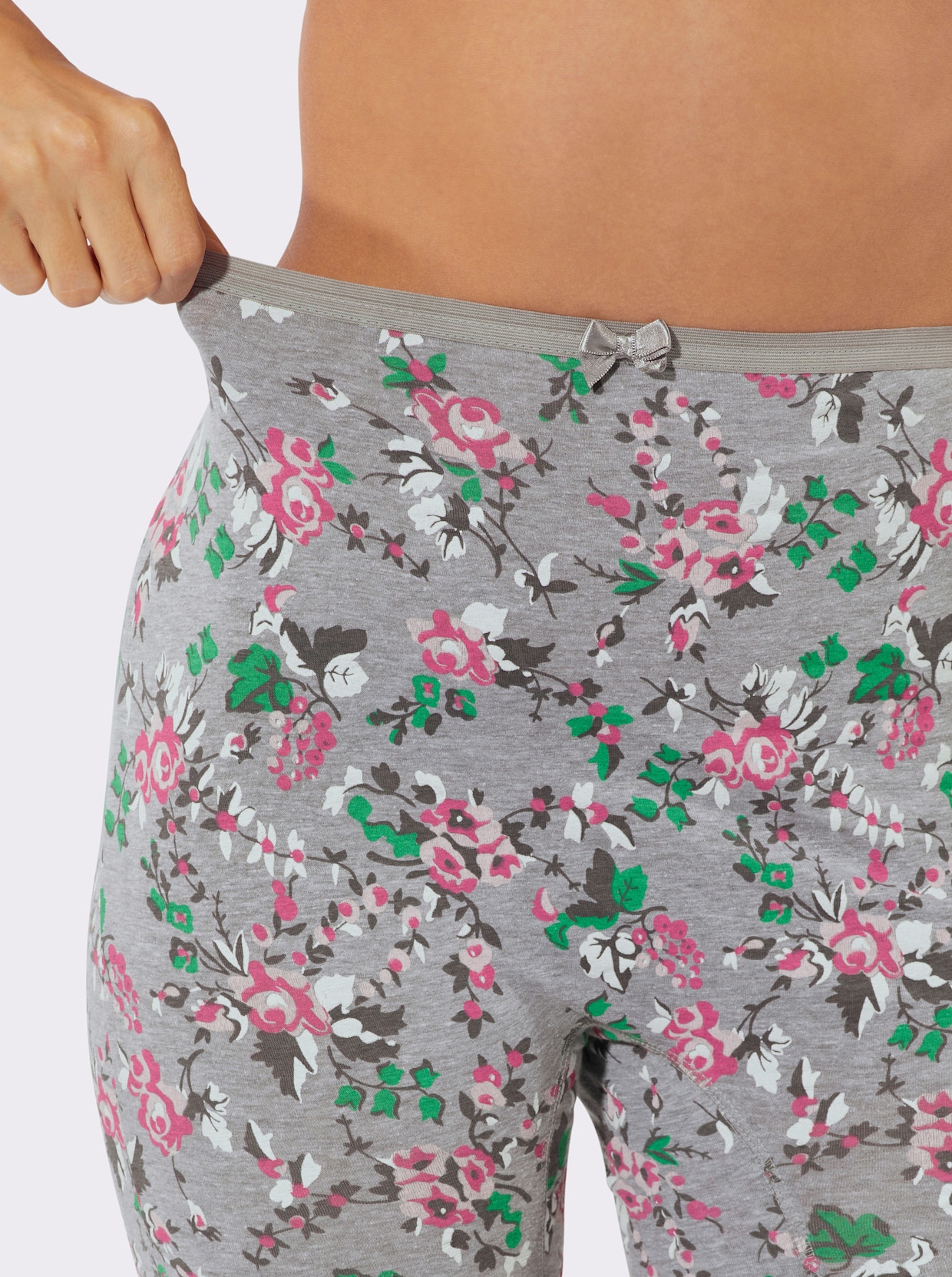 Longpanty - grau-meliert-bedruckt + grau-meliert + altrosa