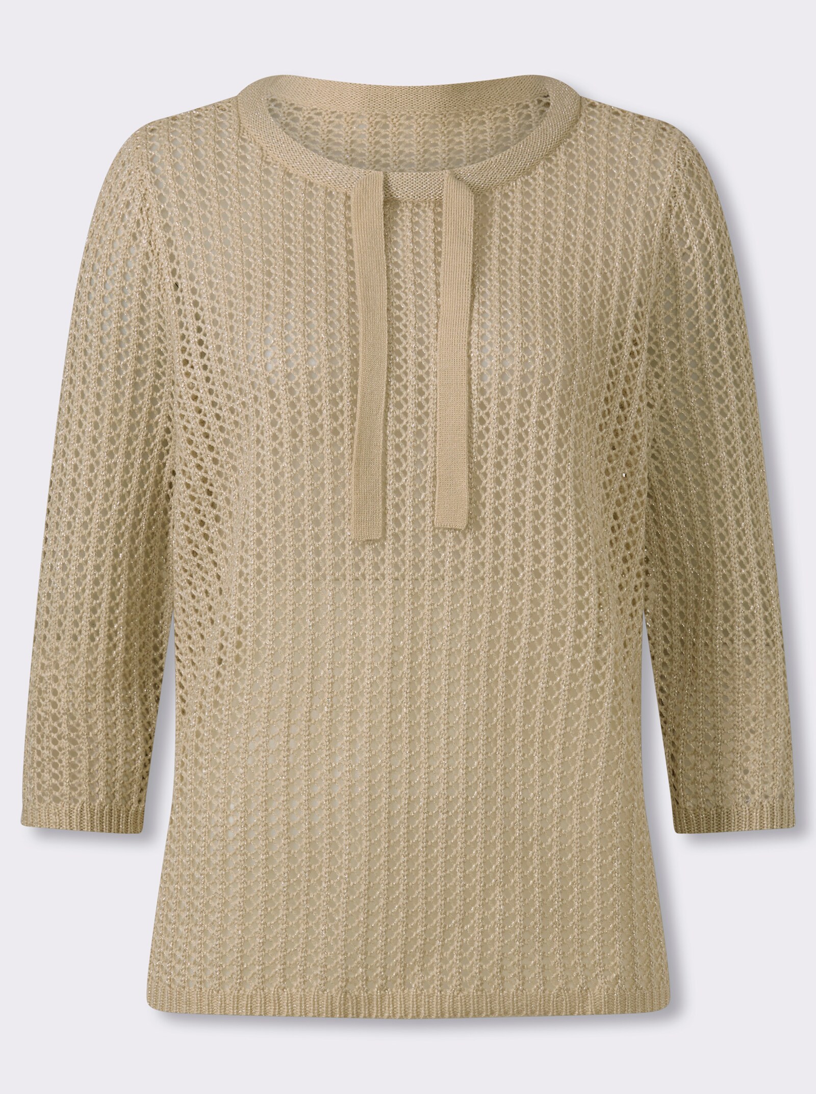 Ajourpullover mit Glanzgarn - sand