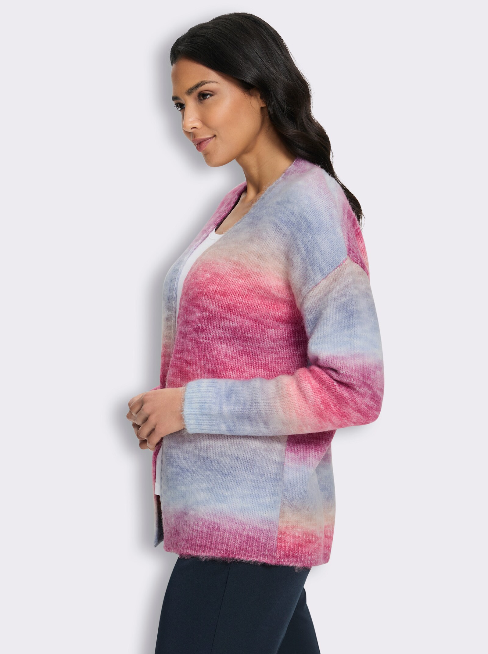  Strickjacke mit Effektgarn - fuchsia-taubenblau-gemustert