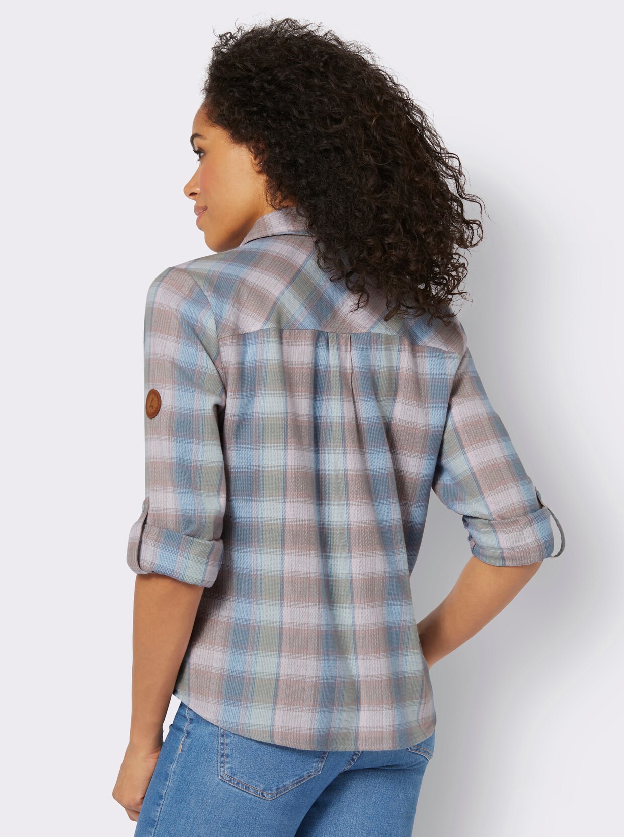 Flanellbluse - mittelblau-mauve-kariert