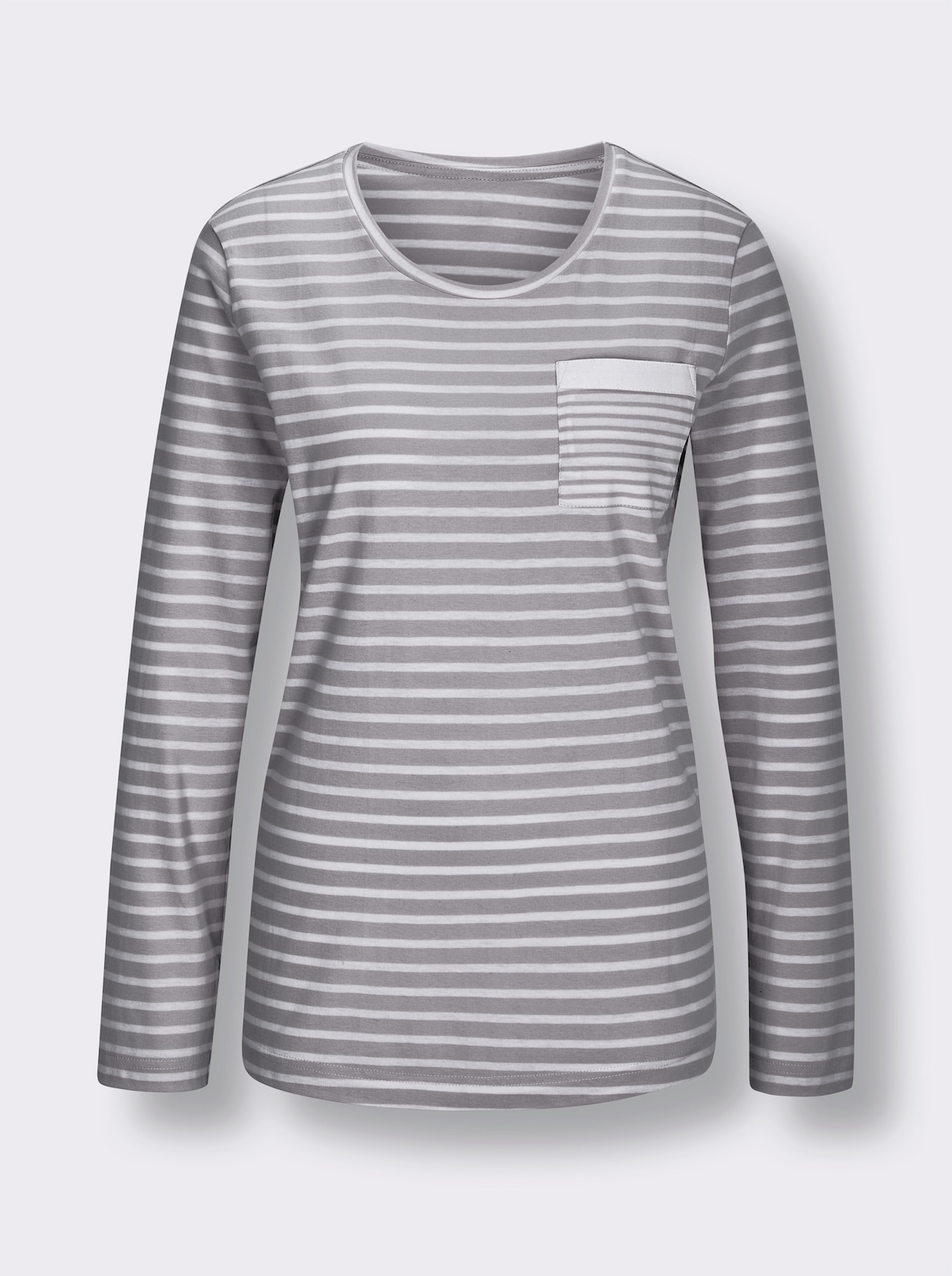 wäschepur Schlafanzug-Shirt - steingrau-weiß-geringelt