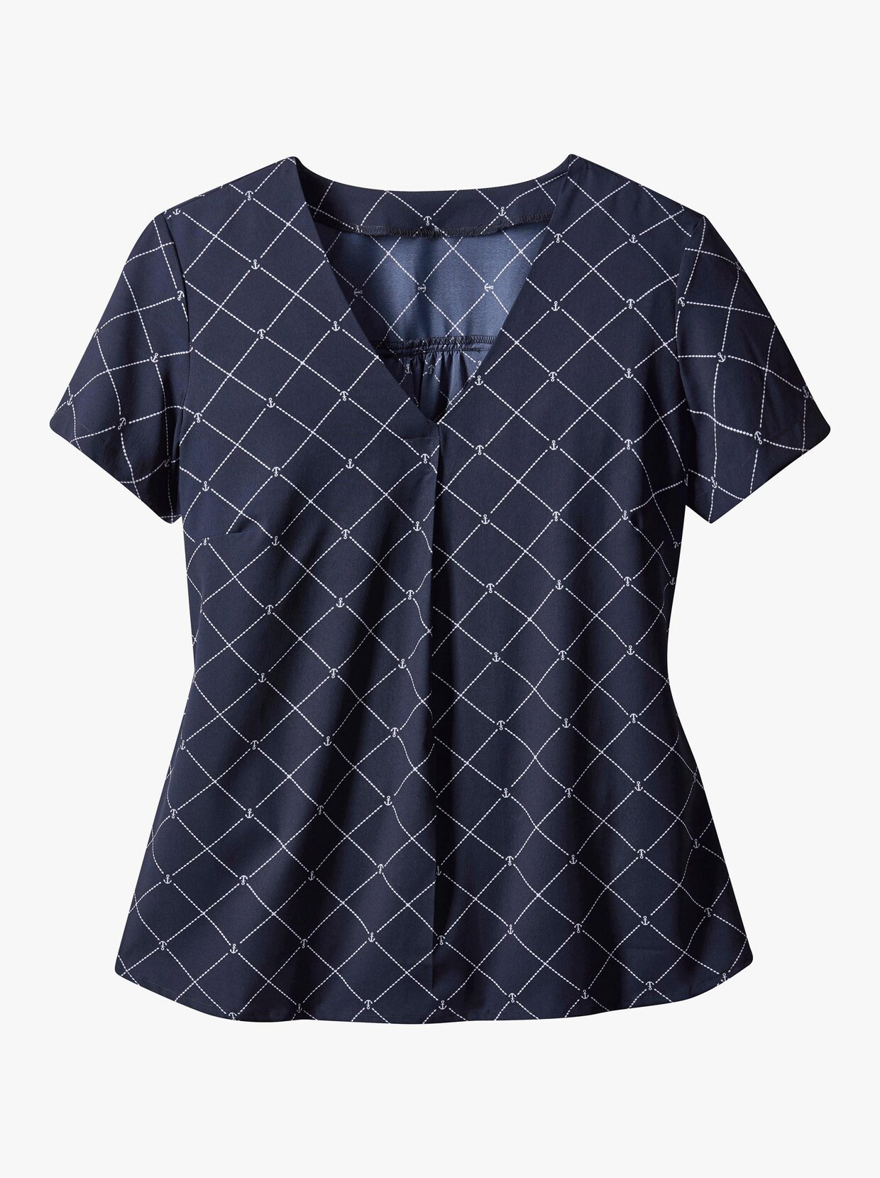 Comfortabele blouse - nachtblauw gedessineerd