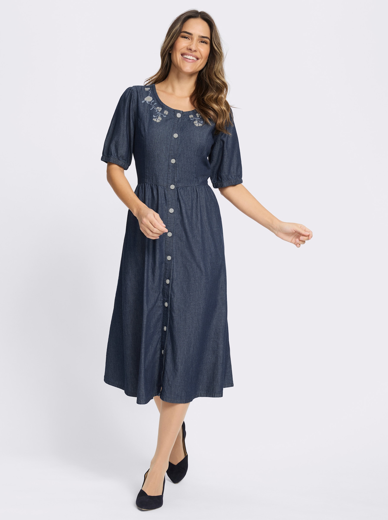 Trachtenkleid mit floraler Stickerei - blue-stone-washed