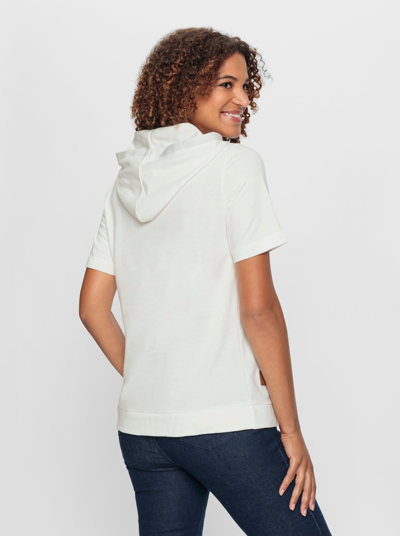 Sweatshirt mit Kapuze - ecru-dunkelblau-bedruckt