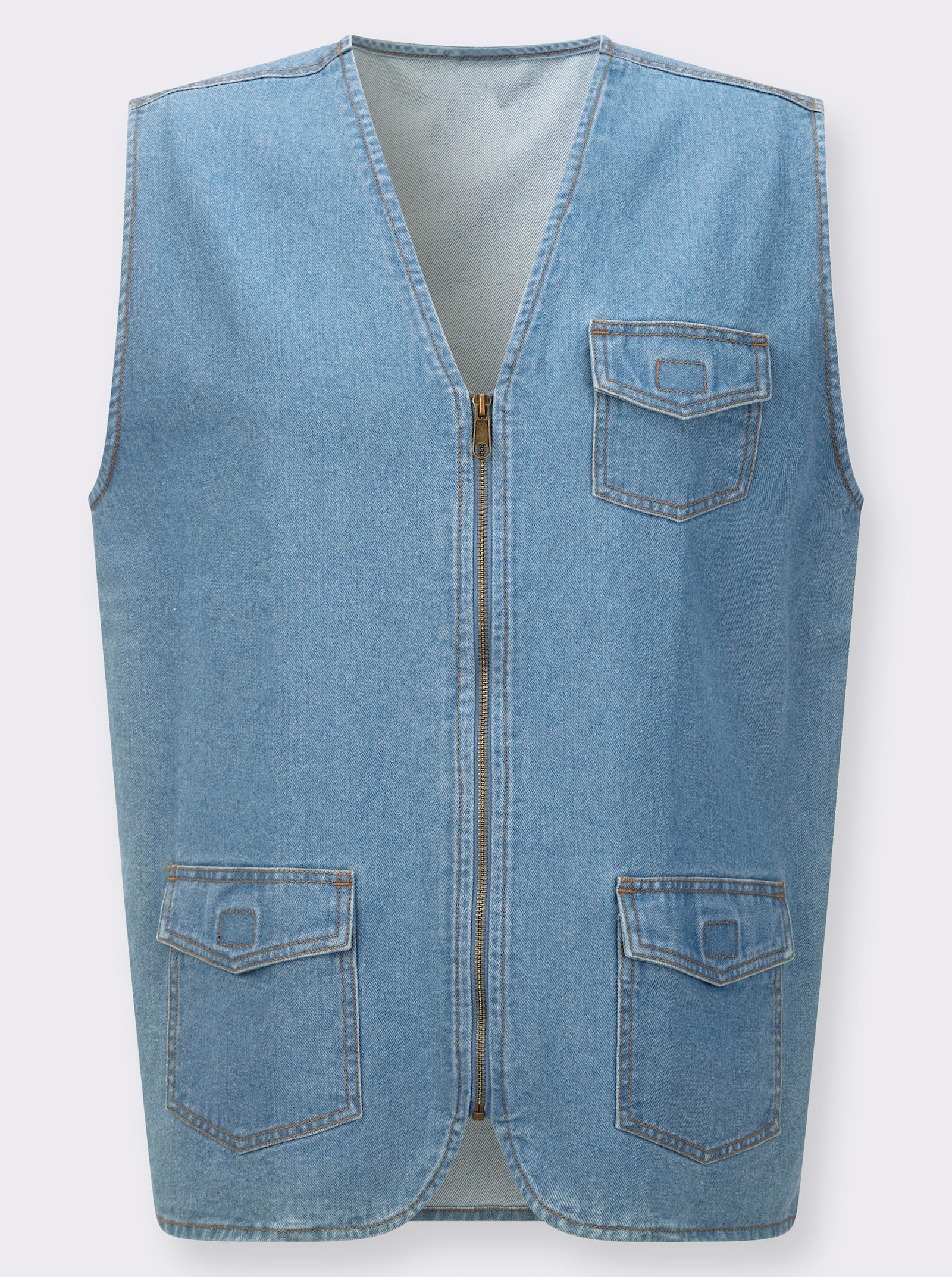Jeansweste mit aufgesetzten Pattentaschen - blue-bleached