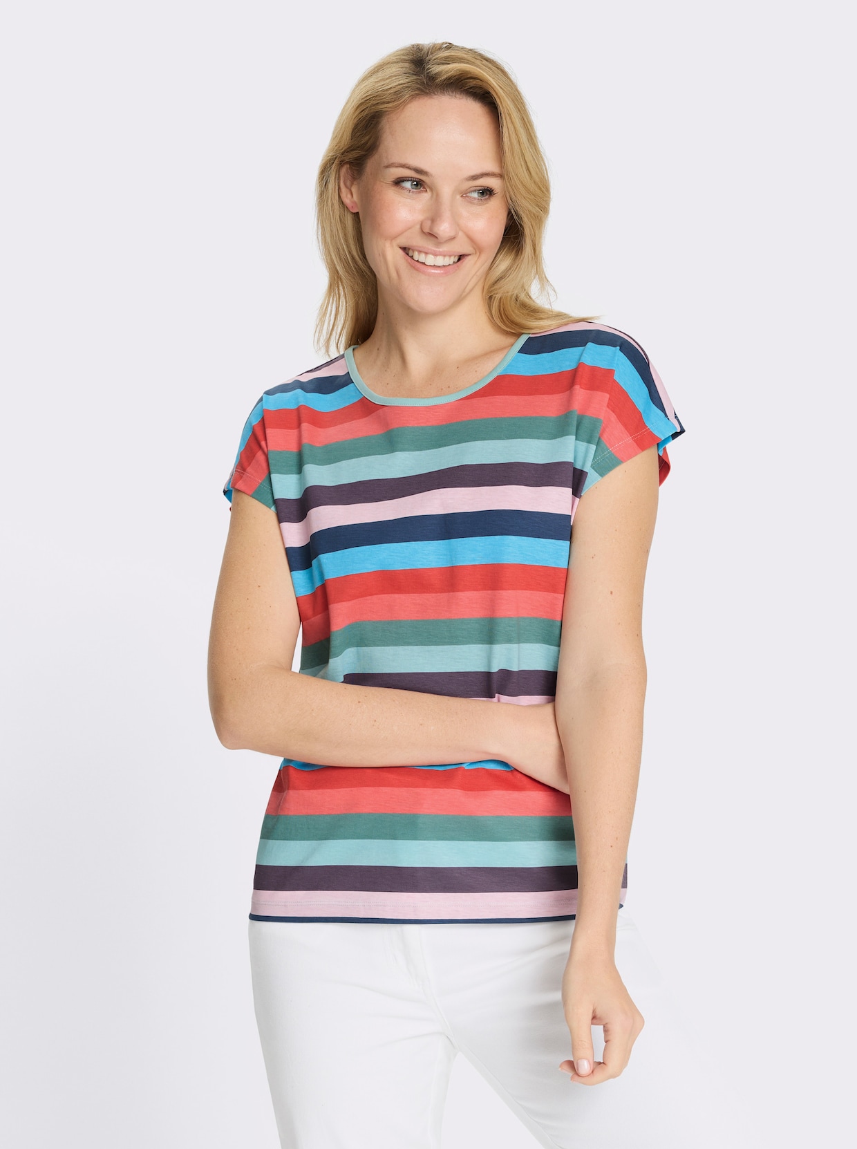 Kurzarmshirt im Streifen-Dessin - mint-rosé-geringelt