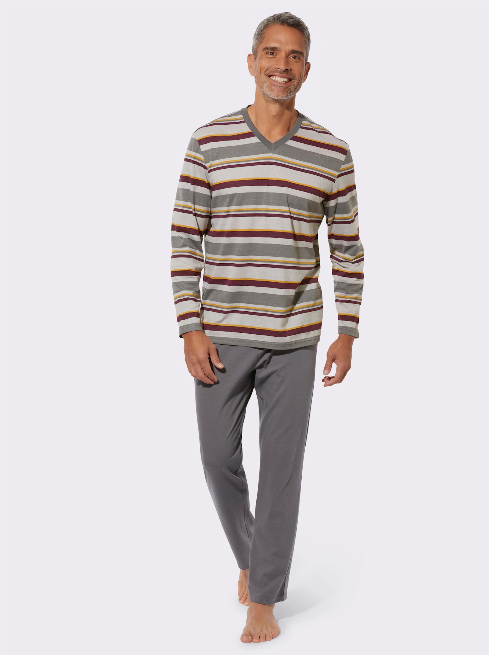 Pyjamas med randmönster - antracit-ljusgrå-randig