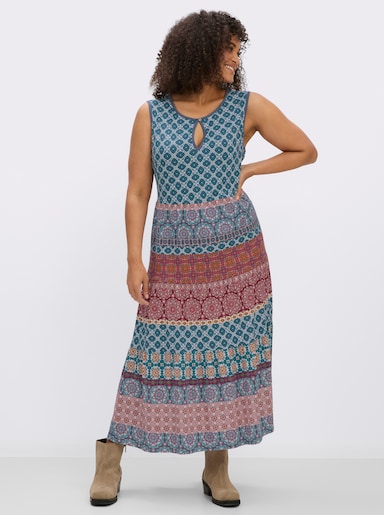 Stufenkleid mit Ornament-Druck - jeansblau-kirsche-bedruckt