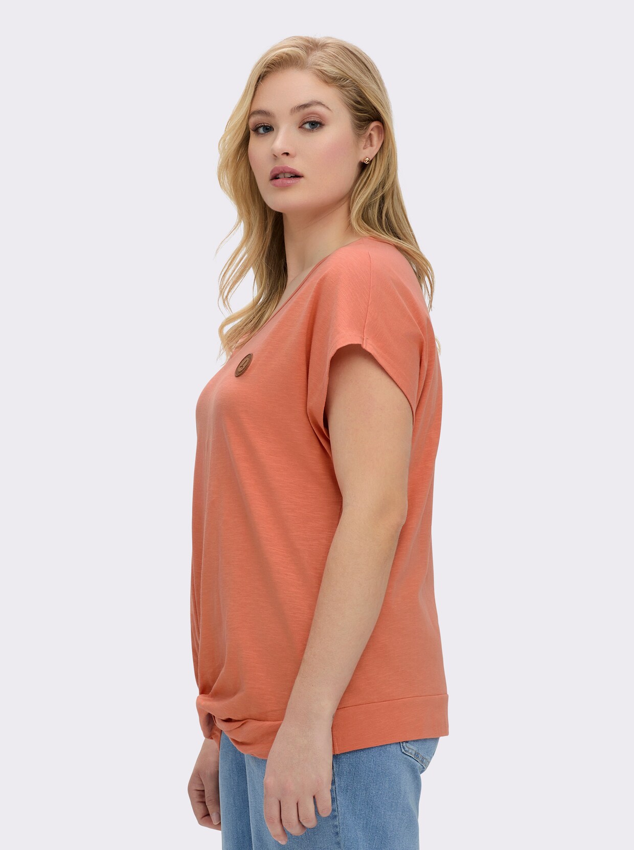 Kurzarmshirt Saum in Knoten-Optik - papaya