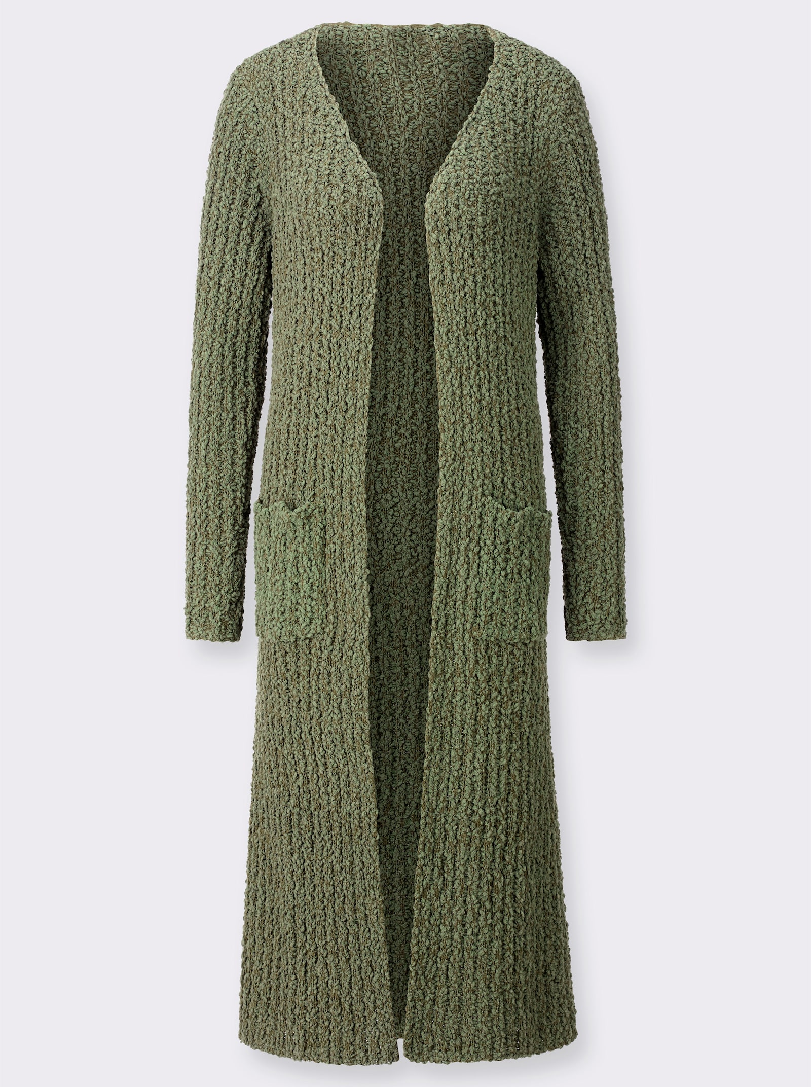 Longstrickjacke in offener Form - khaki